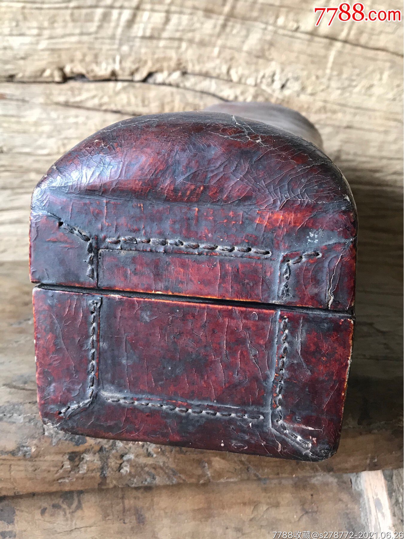 清代全外包牛皮老凉枕24