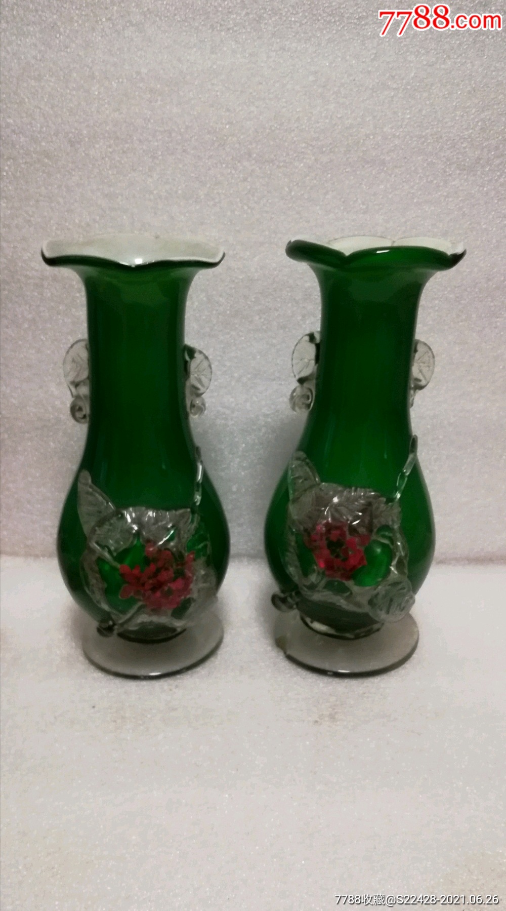 567年代玻璃(琉璃)花瓶一对.-琉璃瓶-7788闹钟收藏