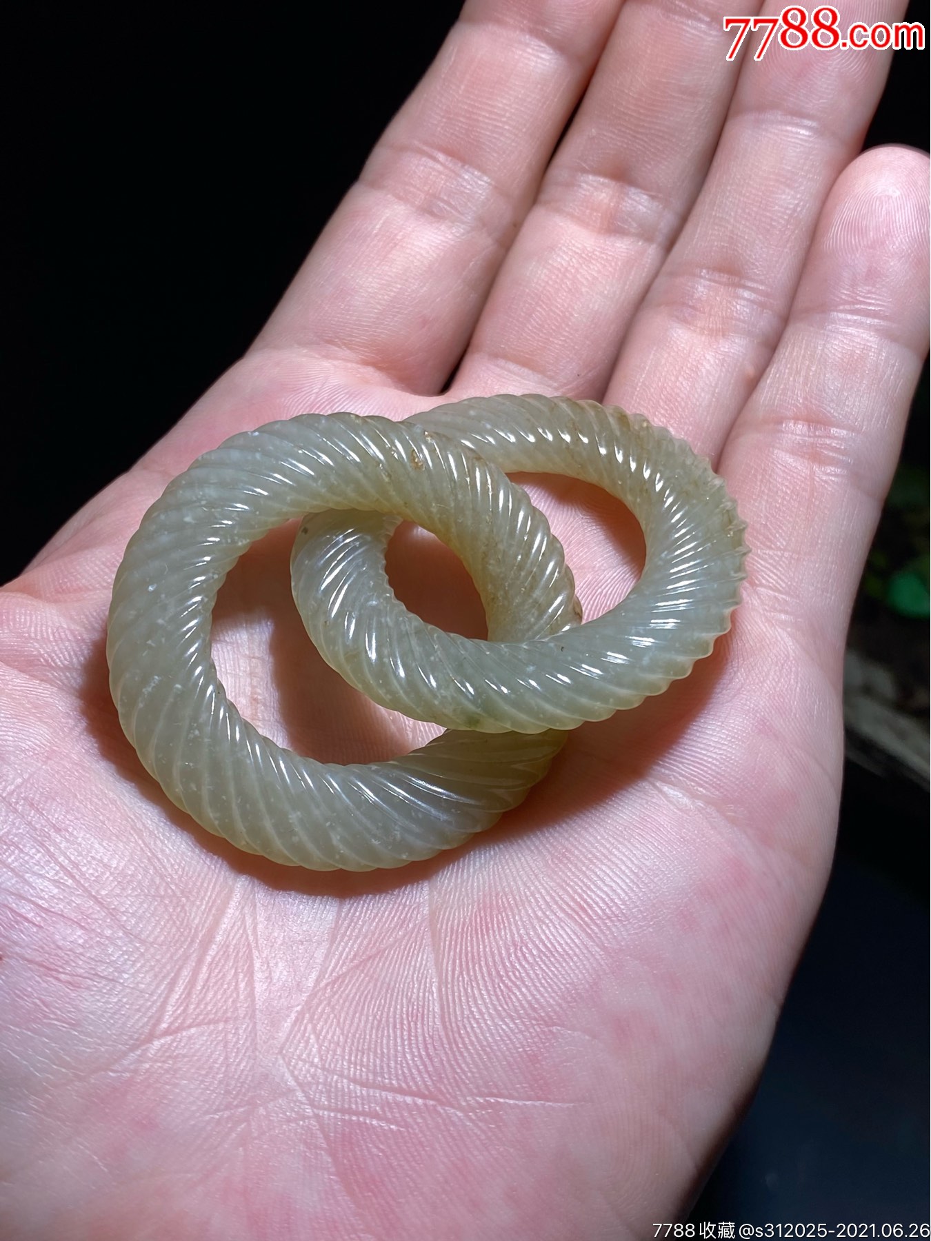 宋和田玉籽料绞丝连环双连环把件挂件