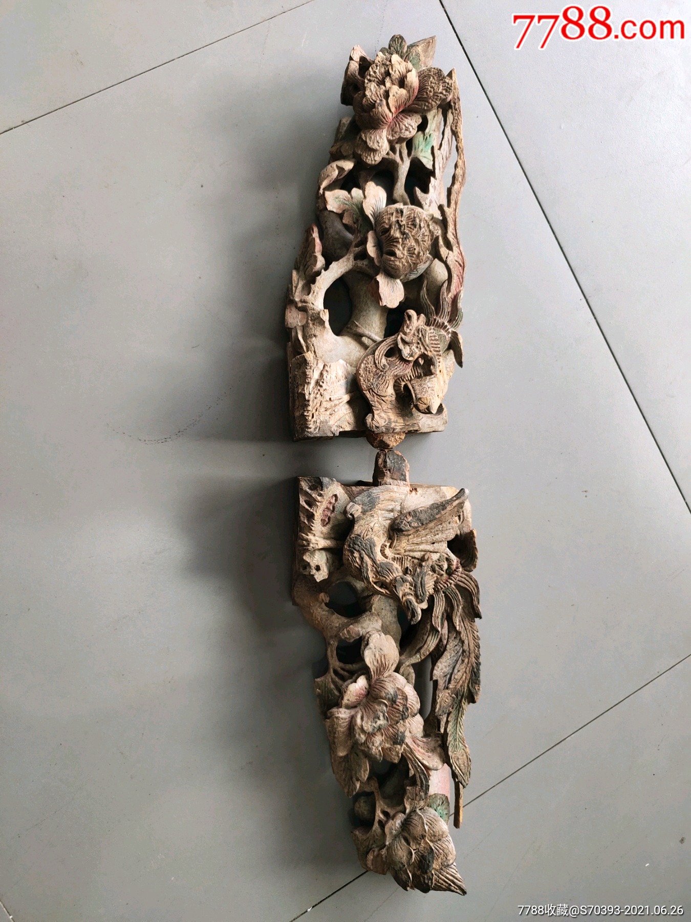 清代木雕凤凰角花雀替梁托,少见最小号