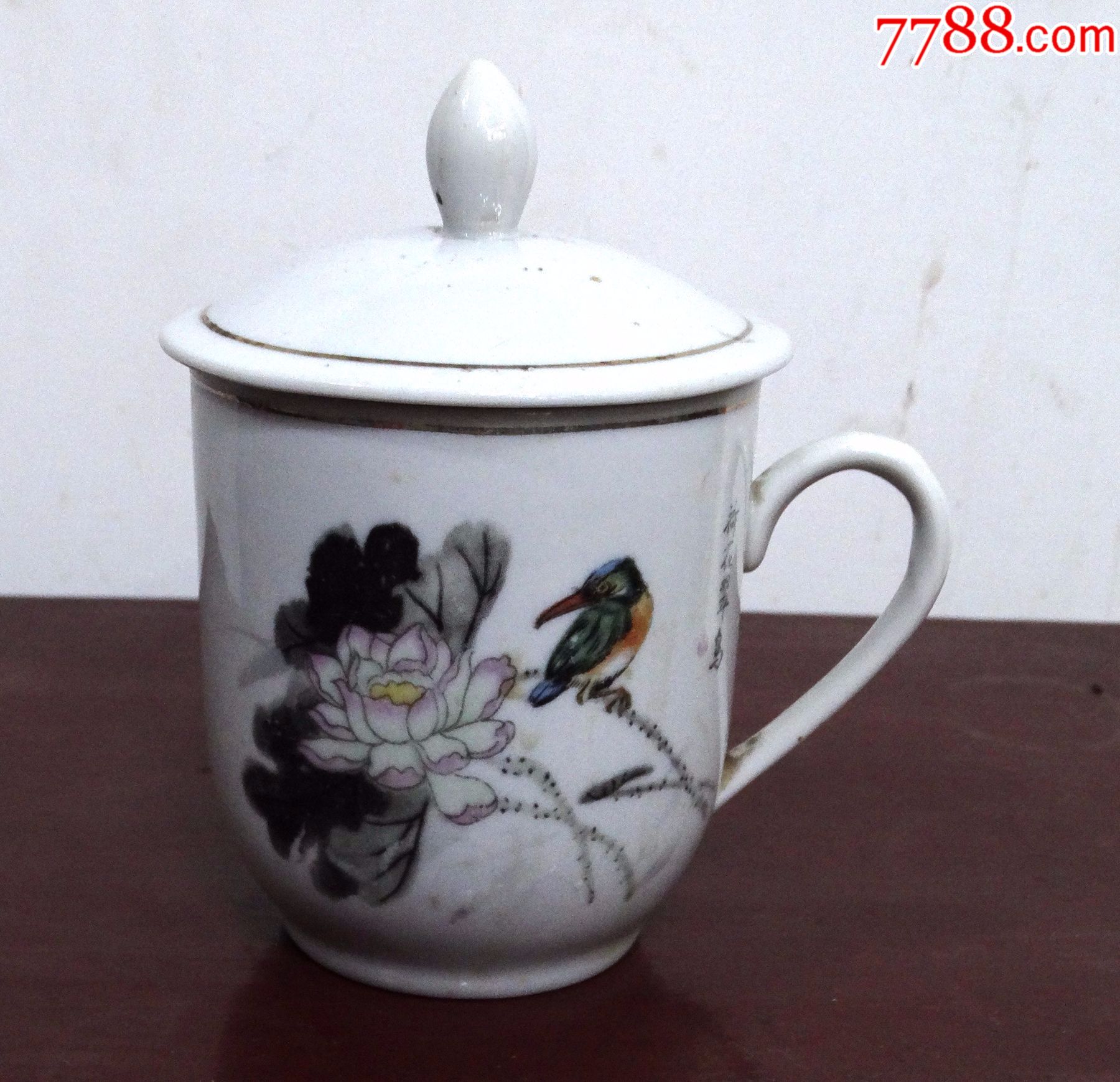 13古玩古董老货真品收藏包真包老包70-80年代描金花鸟纹盖杯茶杯