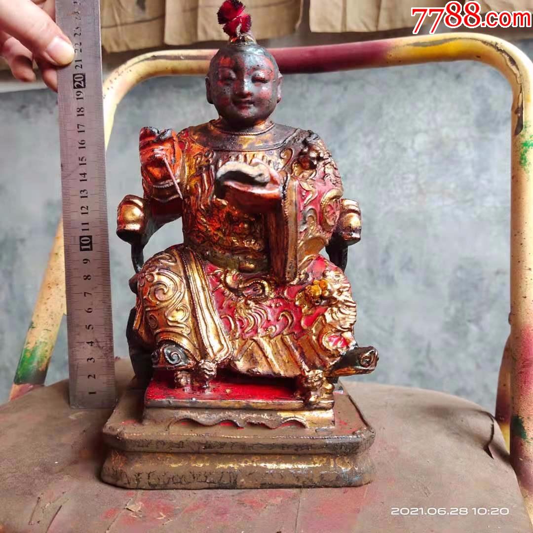 高度21厘米,樟木雕刻太子神像菩萨佛像,被香火熏蒸过的旧货