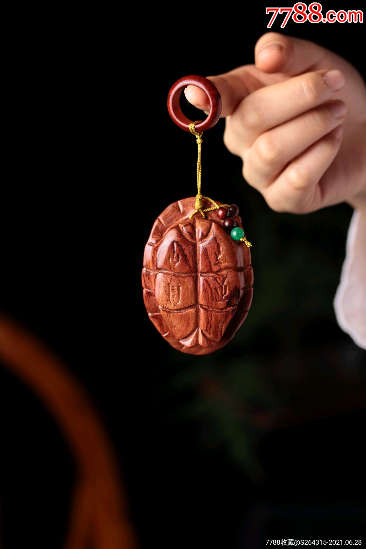 吉祥开运老拗花梨富甲天下招财新品龟甲手把件吊坠木雕手玩小件