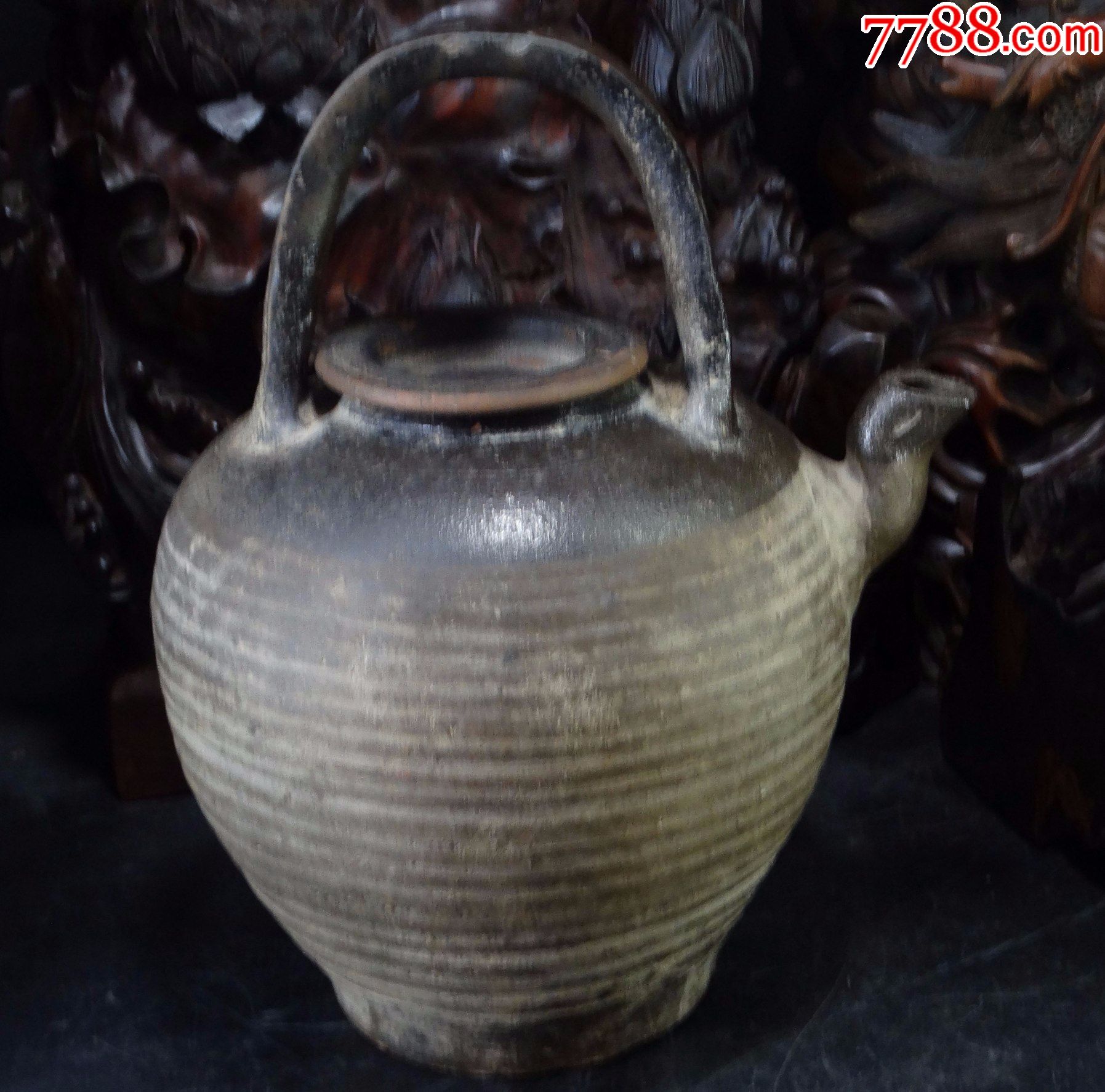 64古玩古董瓷器收藏老货真品明代清代陶器连体大提梁壶包老包真