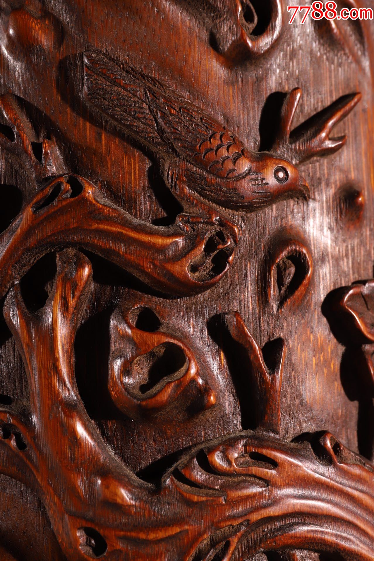 老竹雕花鸟纹文房笔筒