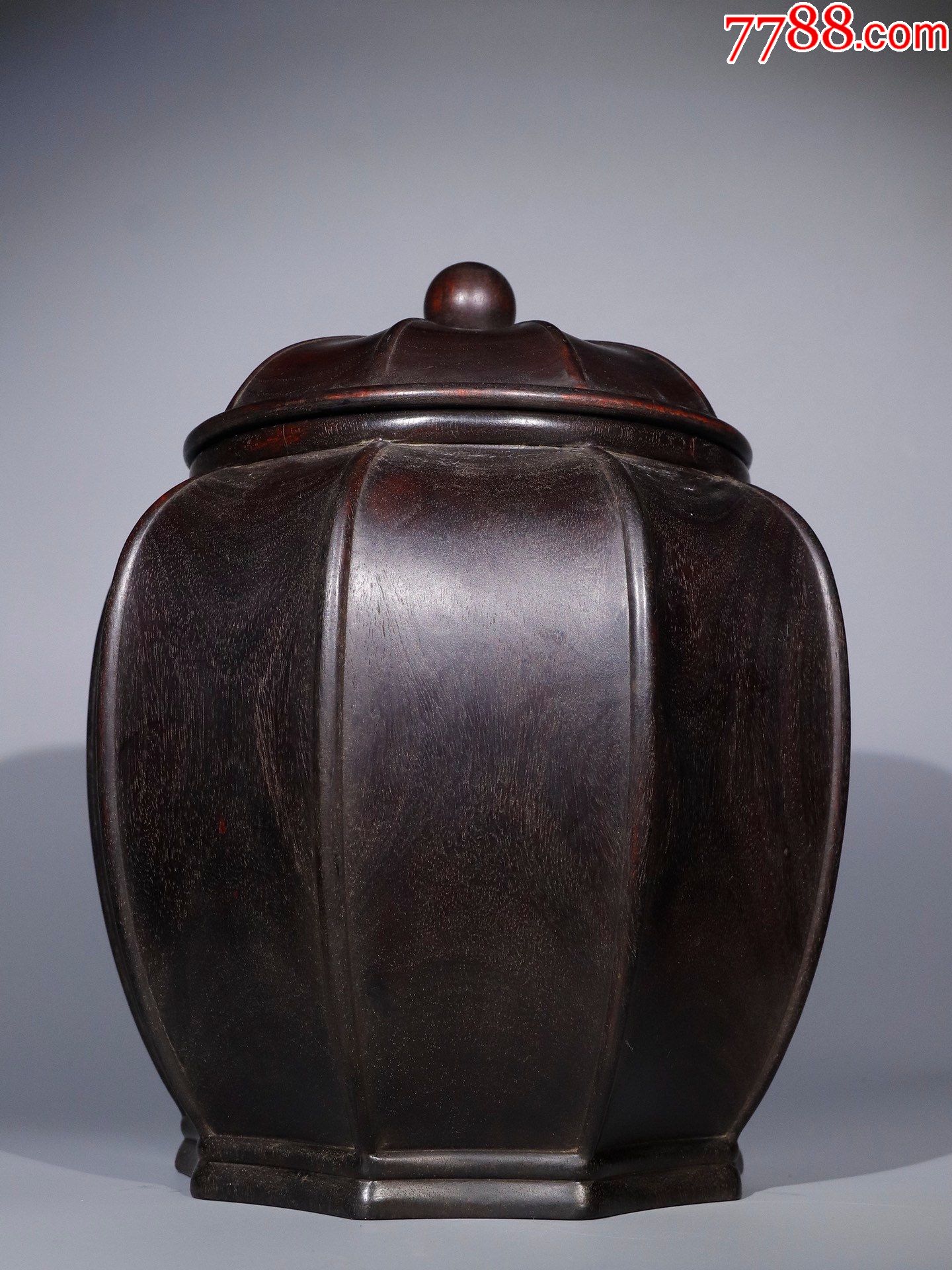 旧藏【紫檀木棱形茶叶大罐】