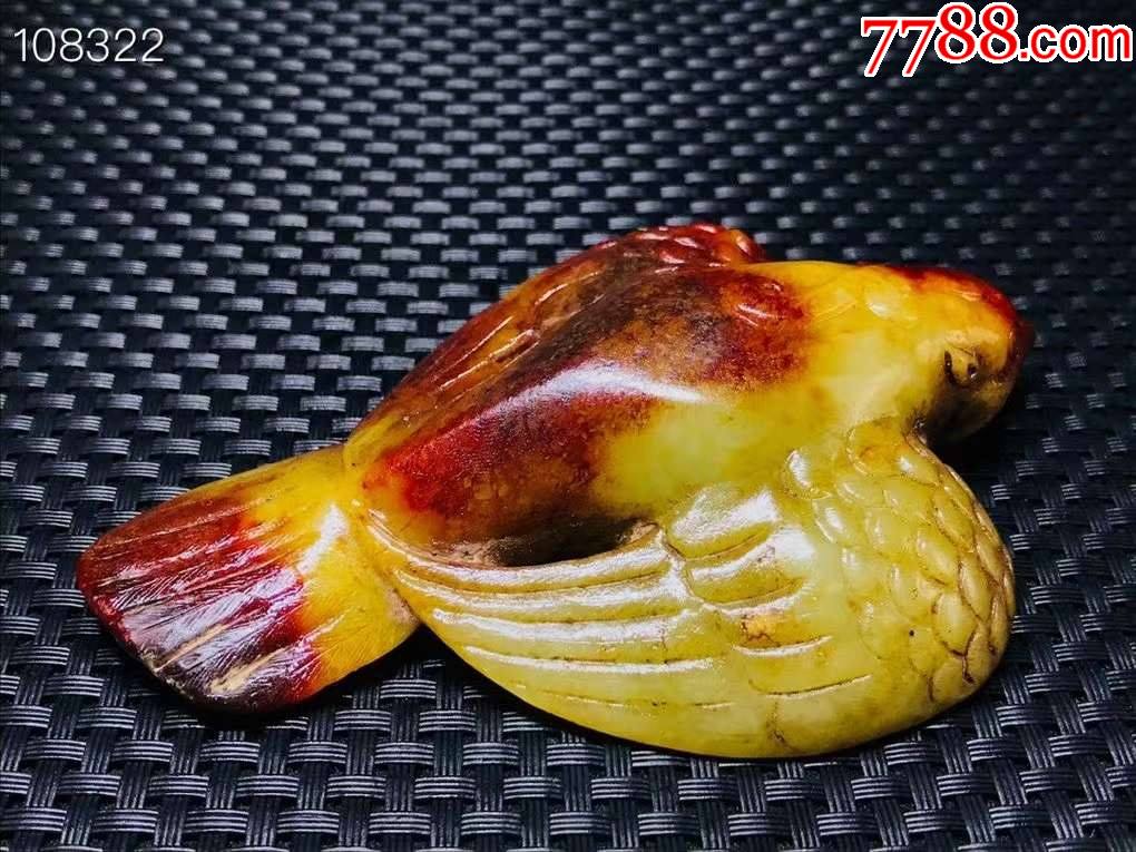 高古玉精雕玄鸟手把件