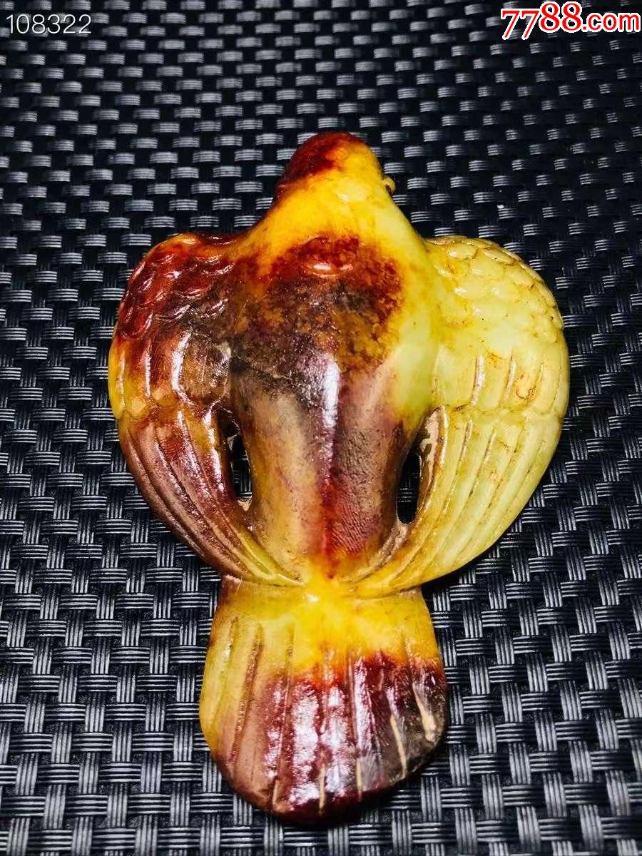 高古玉精雕玄鸟手把件