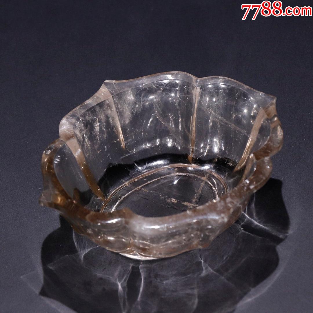 【老水晶海棠形文房笔洗】