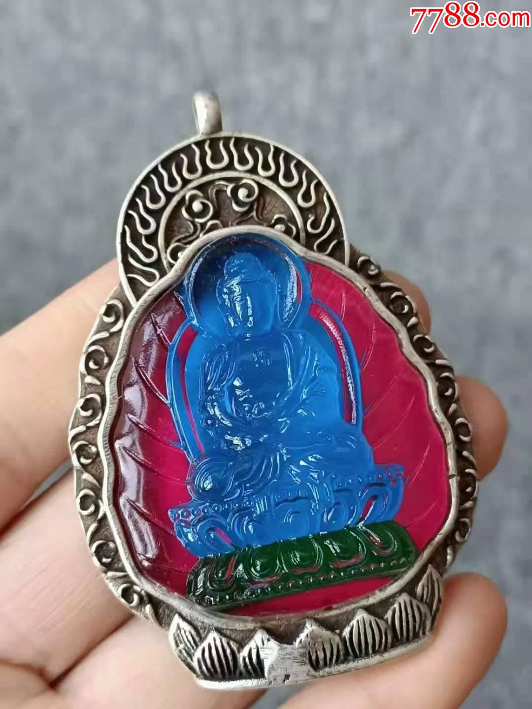 景泰蓝银镶碧玺观音挂件晶莹剔透完美无暇