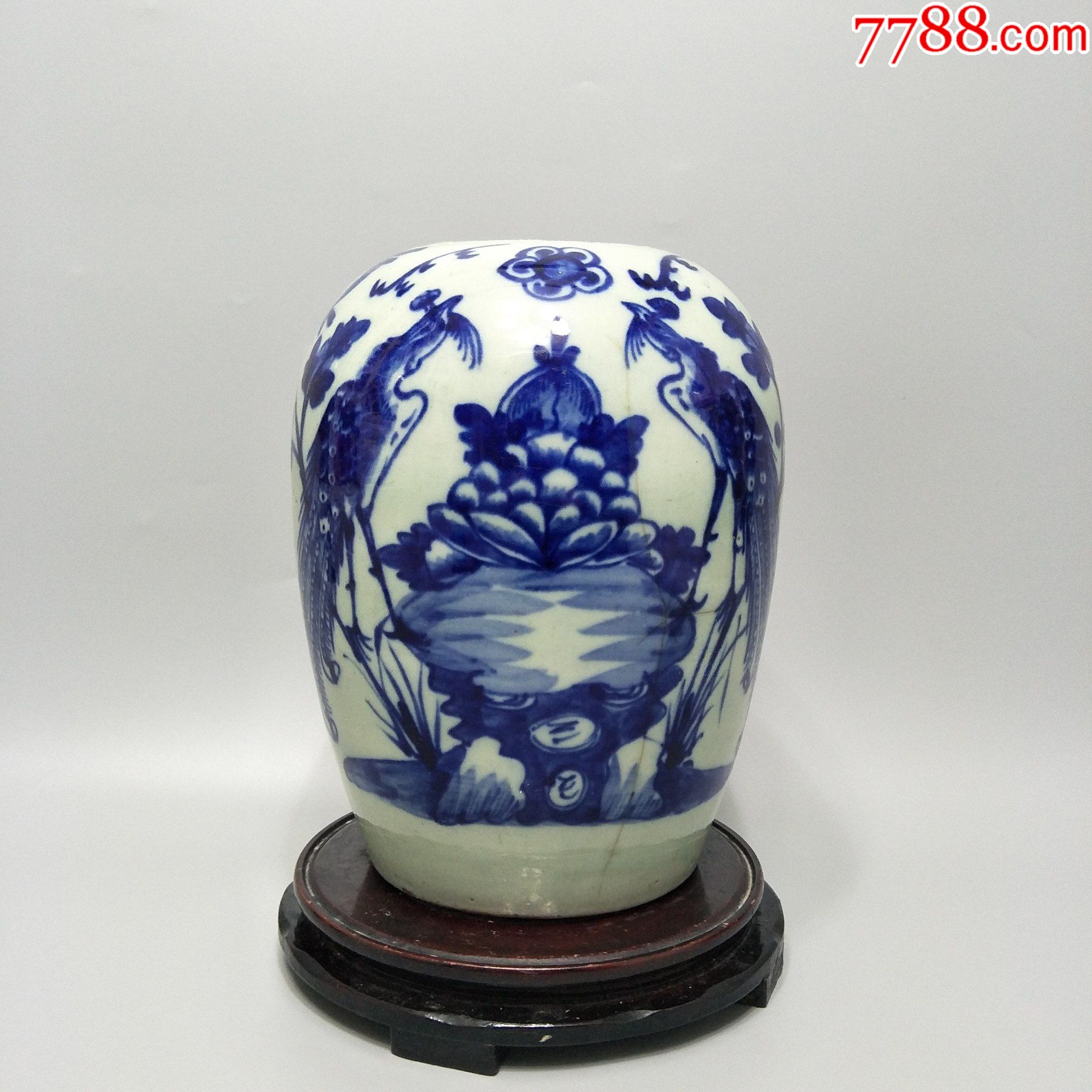 清代青花双凤青花冬瓜罐子一对.包老包快29厘米高有纹标本价不议价.