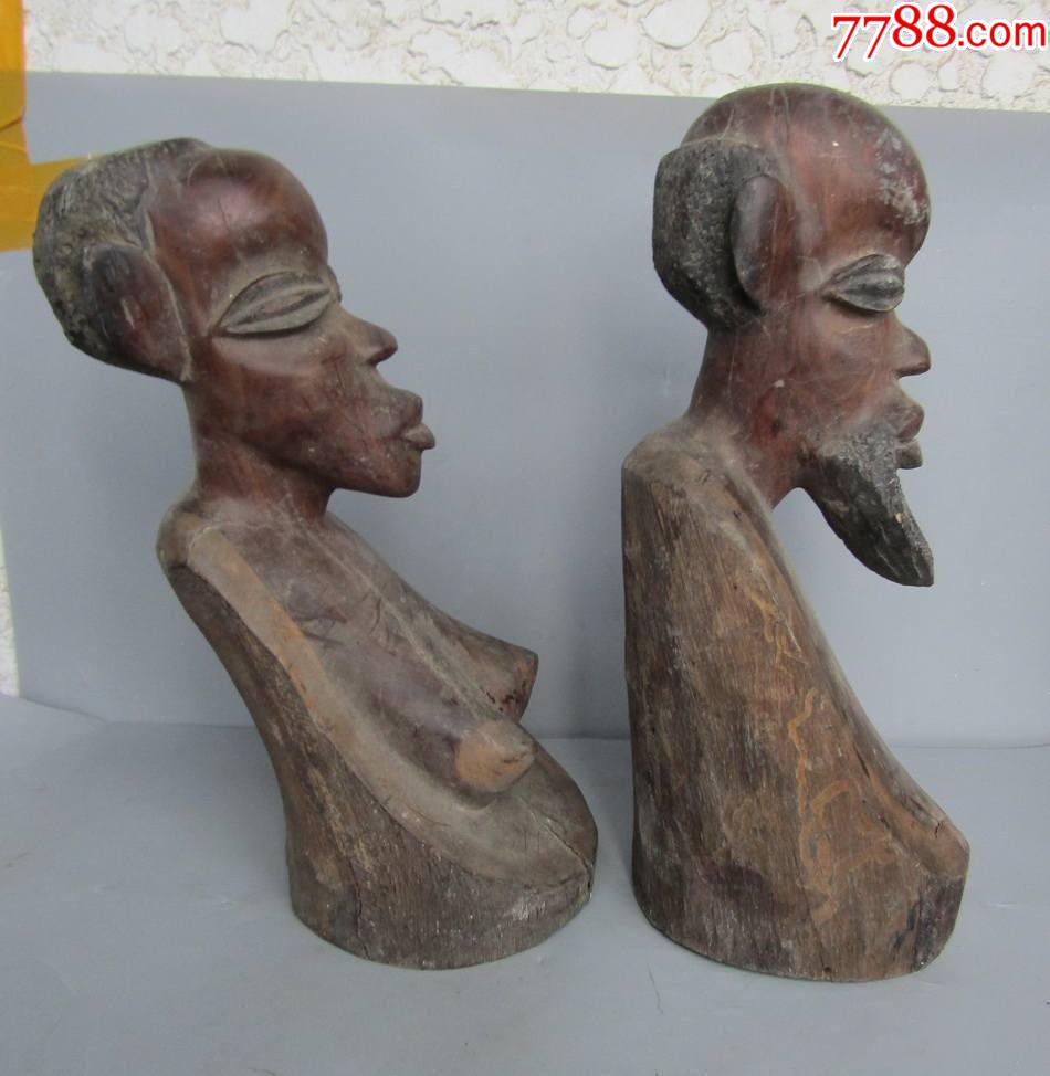 相当建国初外国人物木雕一对-木佛像/人像-7788文玩