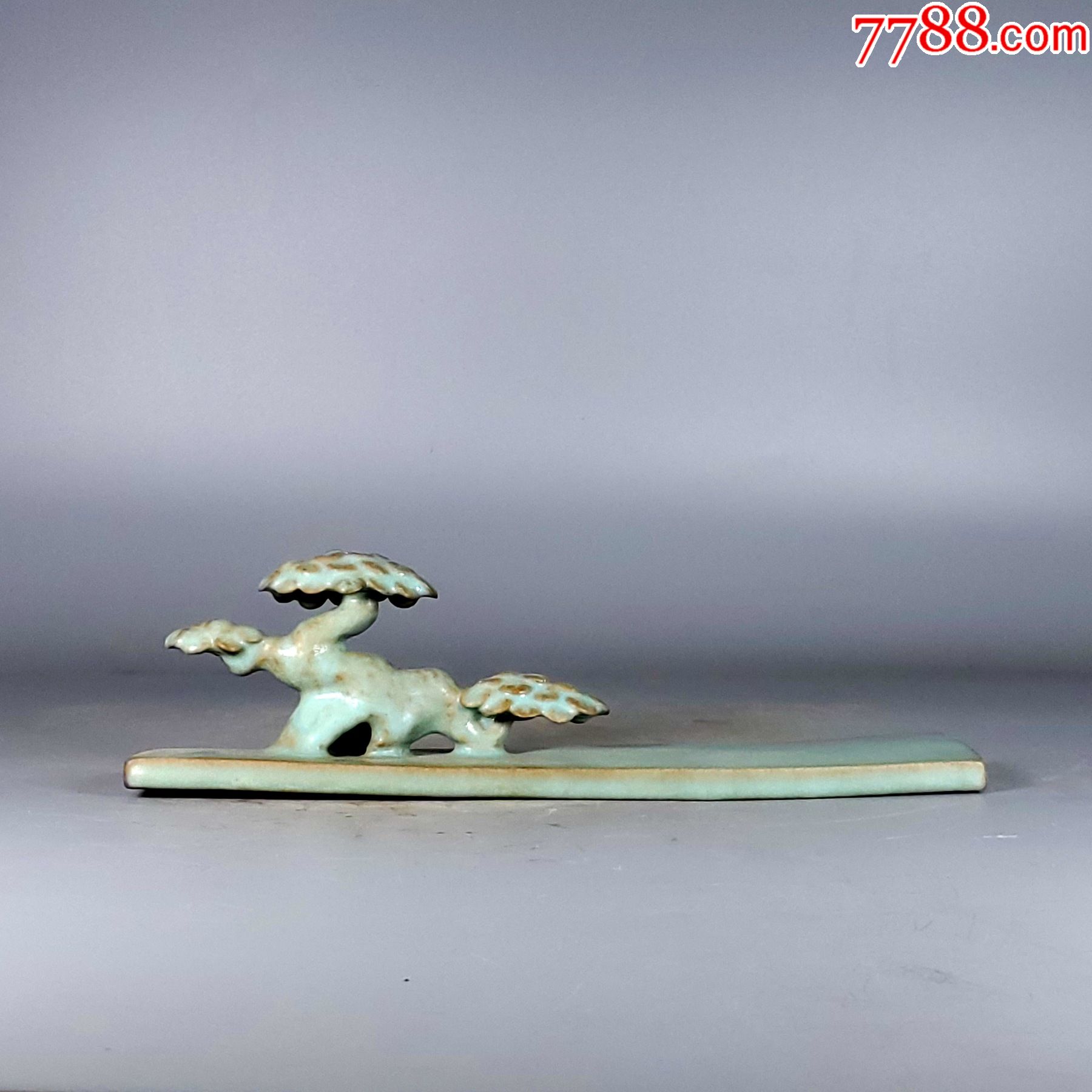 汝窑松树镇纸(工艺品)-蓝釉瓷-7788瓷器