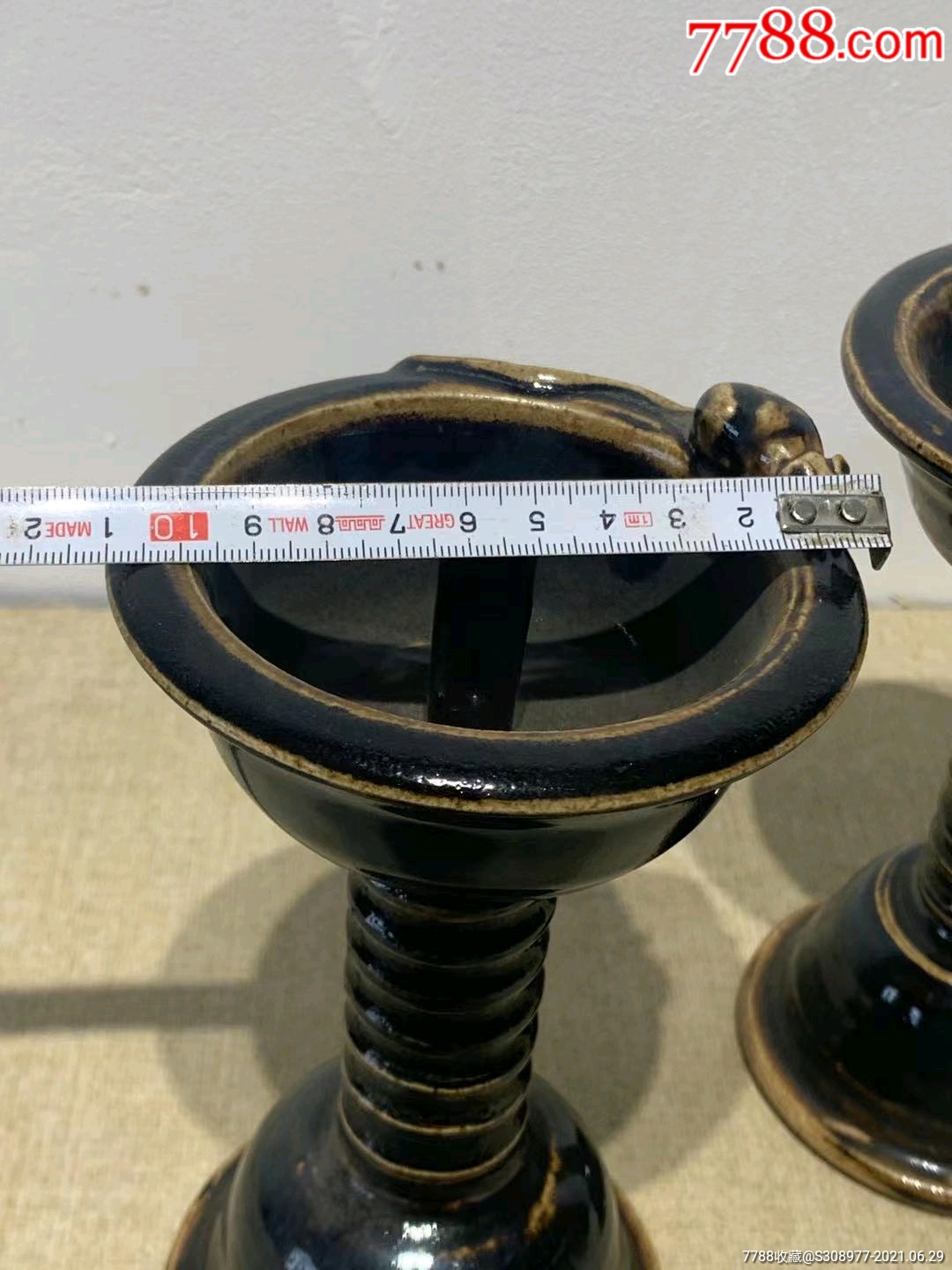 宋代黑釉油灯一对