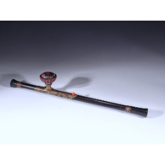 晚清紫檀木镶铜福寿烟枪