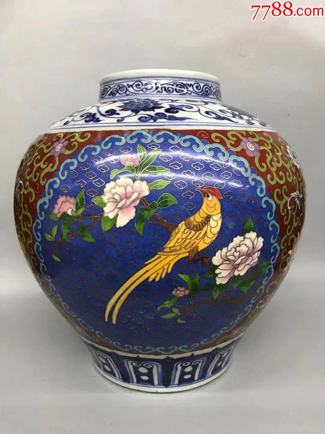 明宣德瓷胎景泰蓝掐丝喜上梅俏罐,罕见精品-景泰蓝/珐琅-7788商城