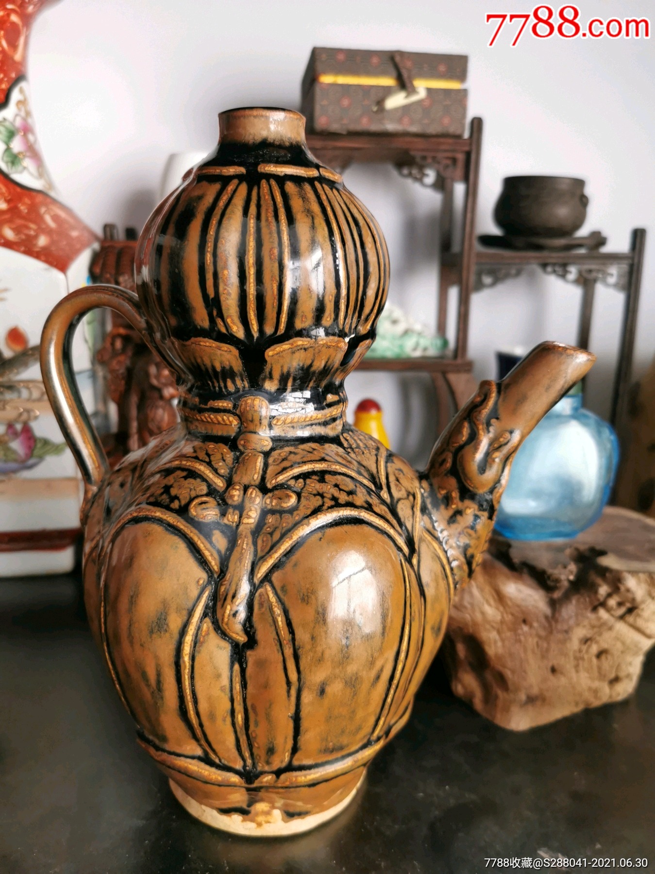 宋紫金釉老葫芦酒壶手执壶摆件老瓷器古玩古董一线下乡农村老货