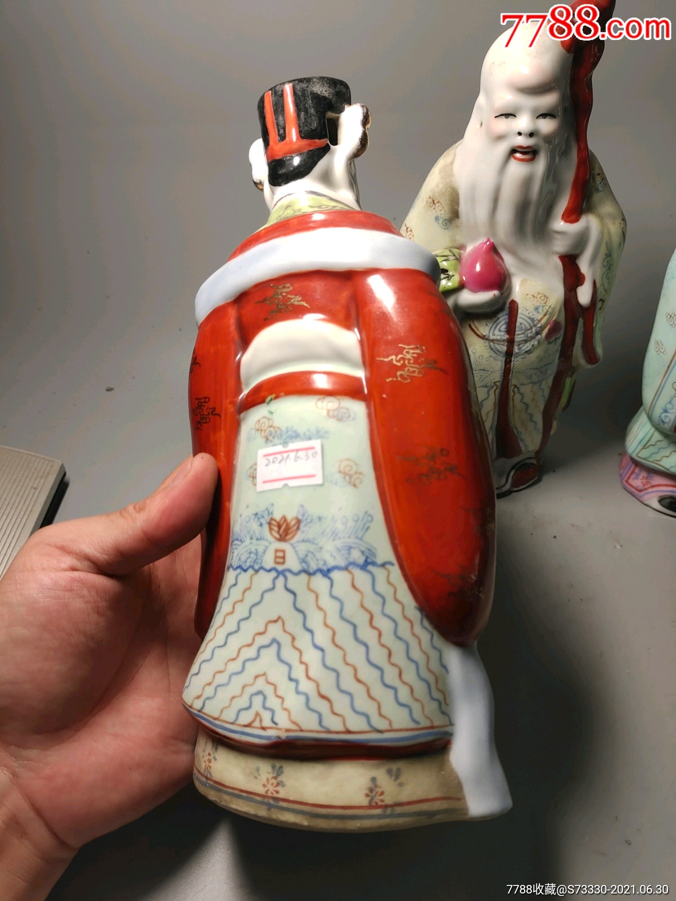 七八十年代,景德镇雕塑瓷厂.粉彩福禄寿三星瓷塑