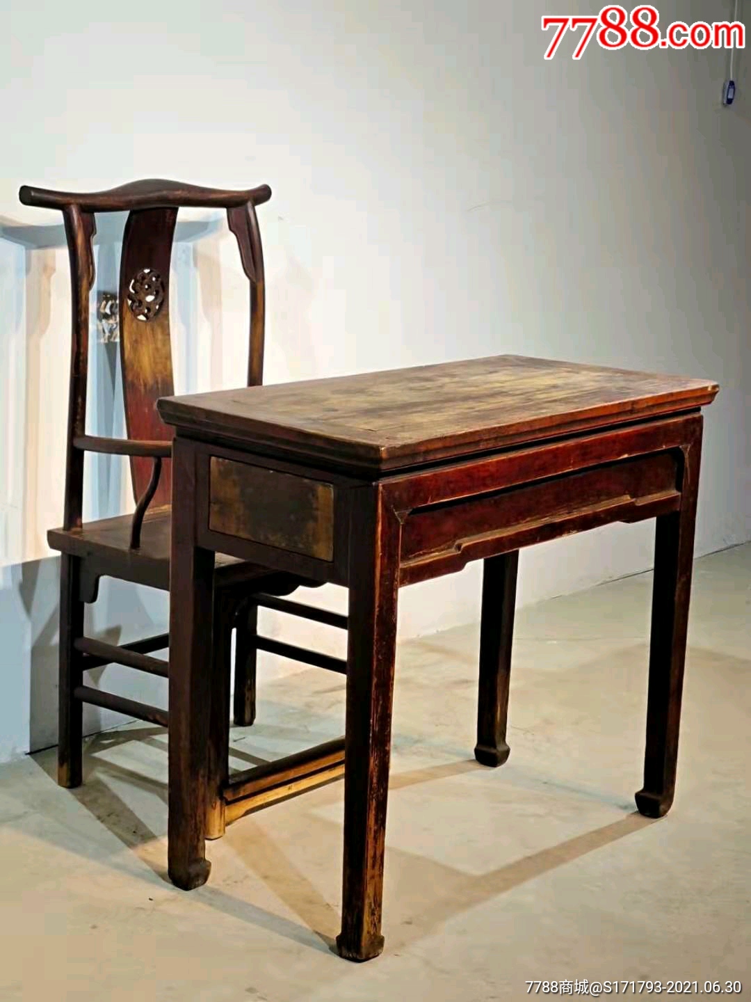 民国,榆木,书桌椅子两件套