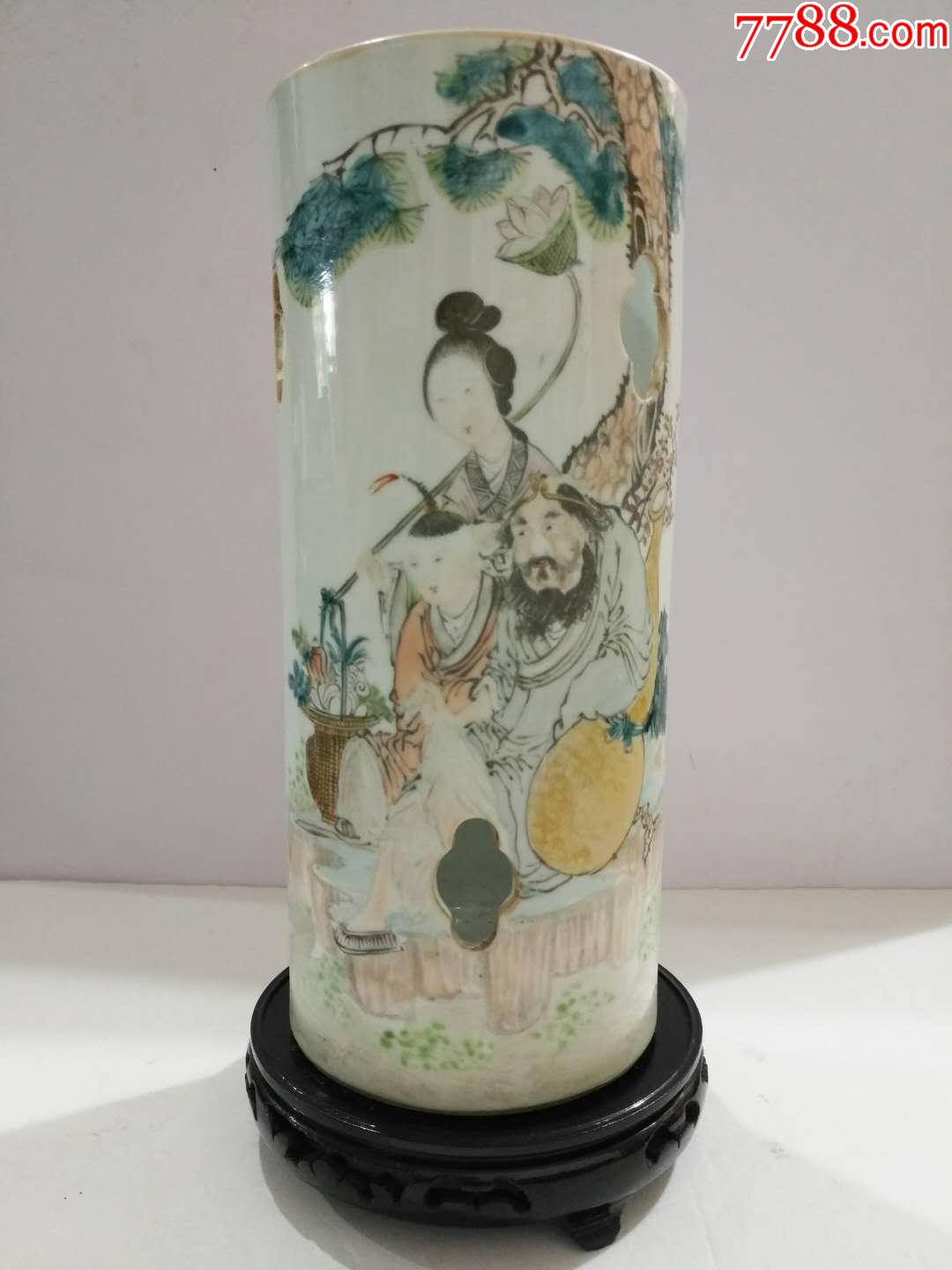 光绪浅绛名家宝文氏作浅绛彩人物帽筒