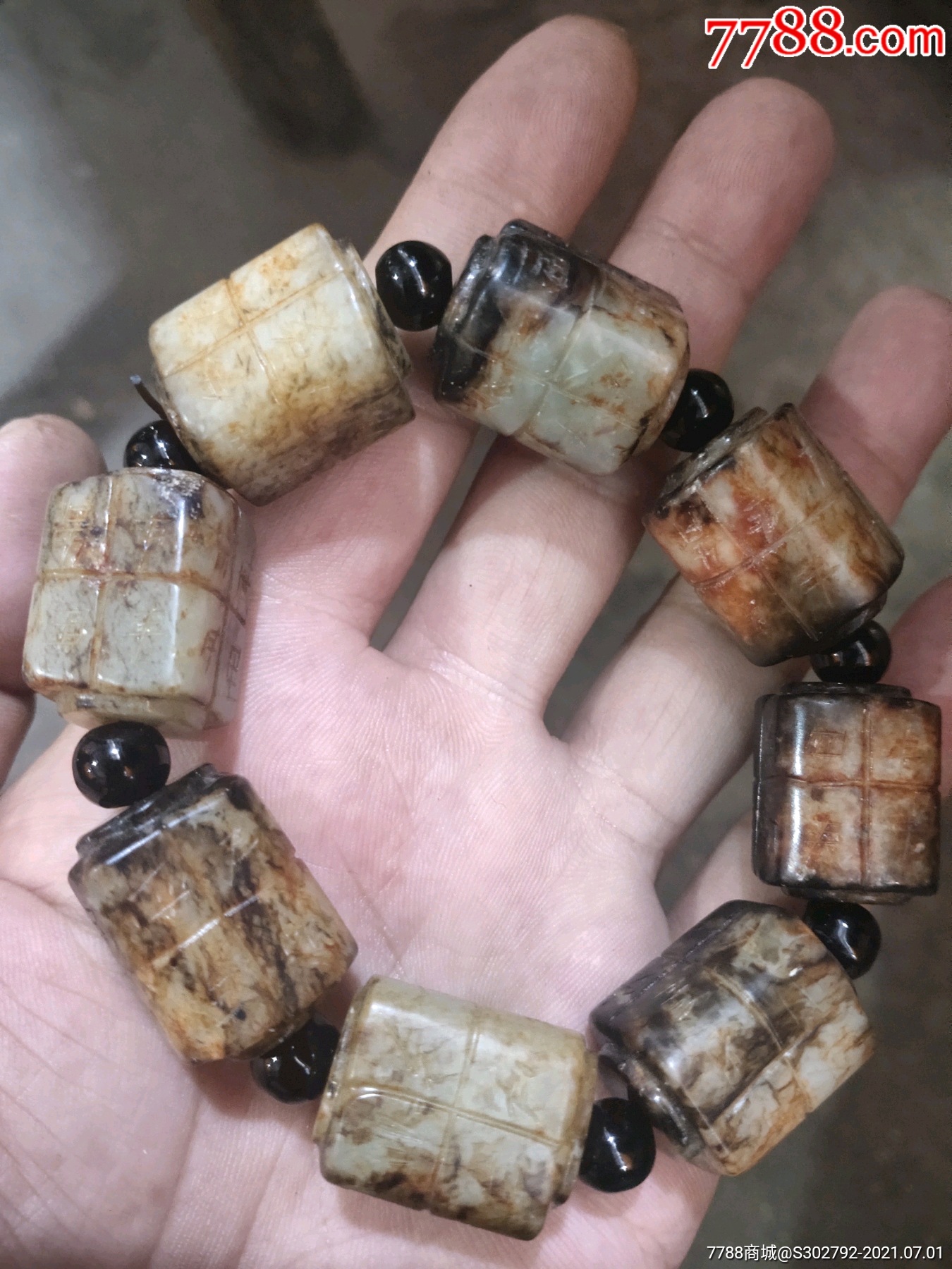 古玉和田玉棕式铭文手串,-价格:480元-se81156285