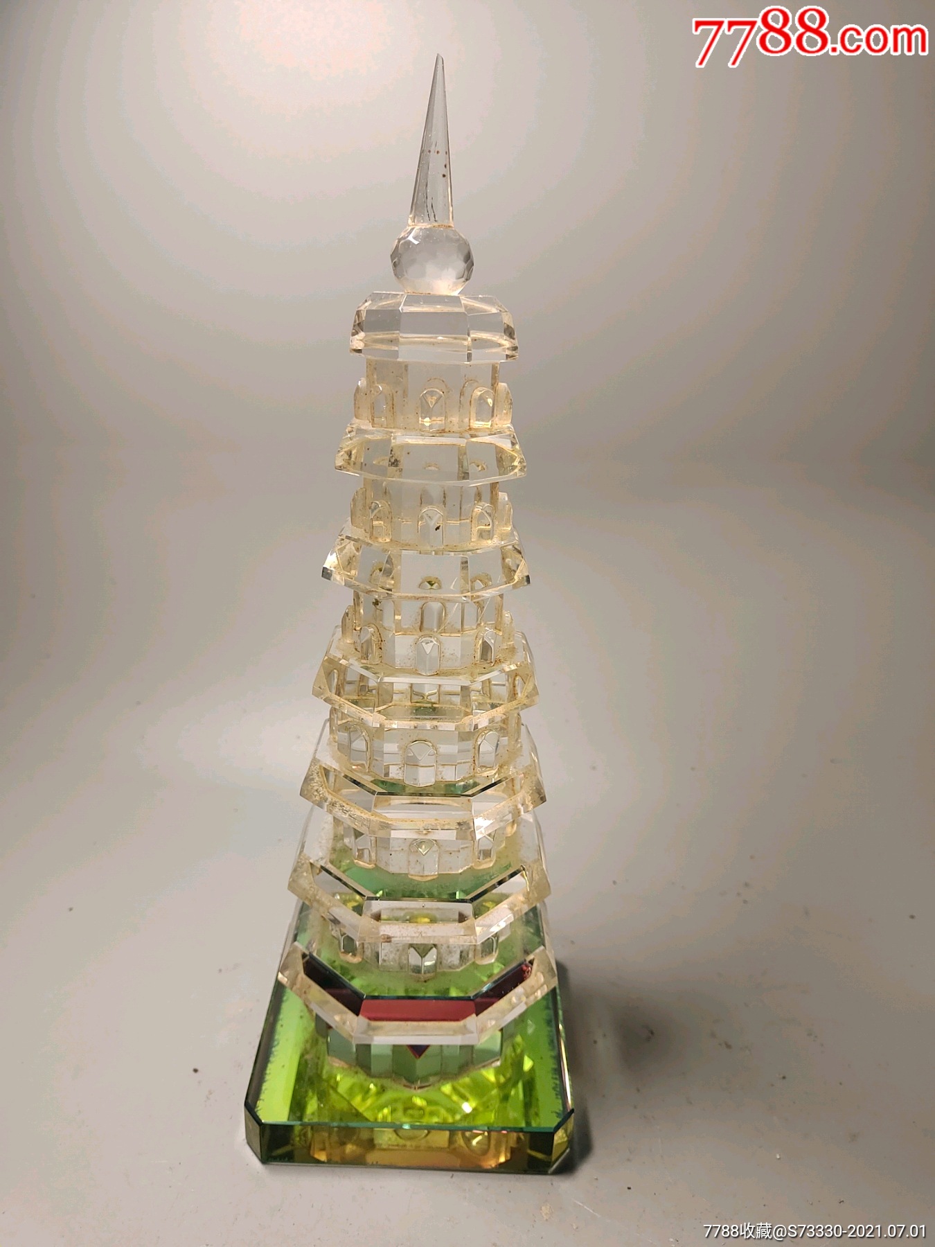 文革时期玻璃宝塔摆件塔尖微磕