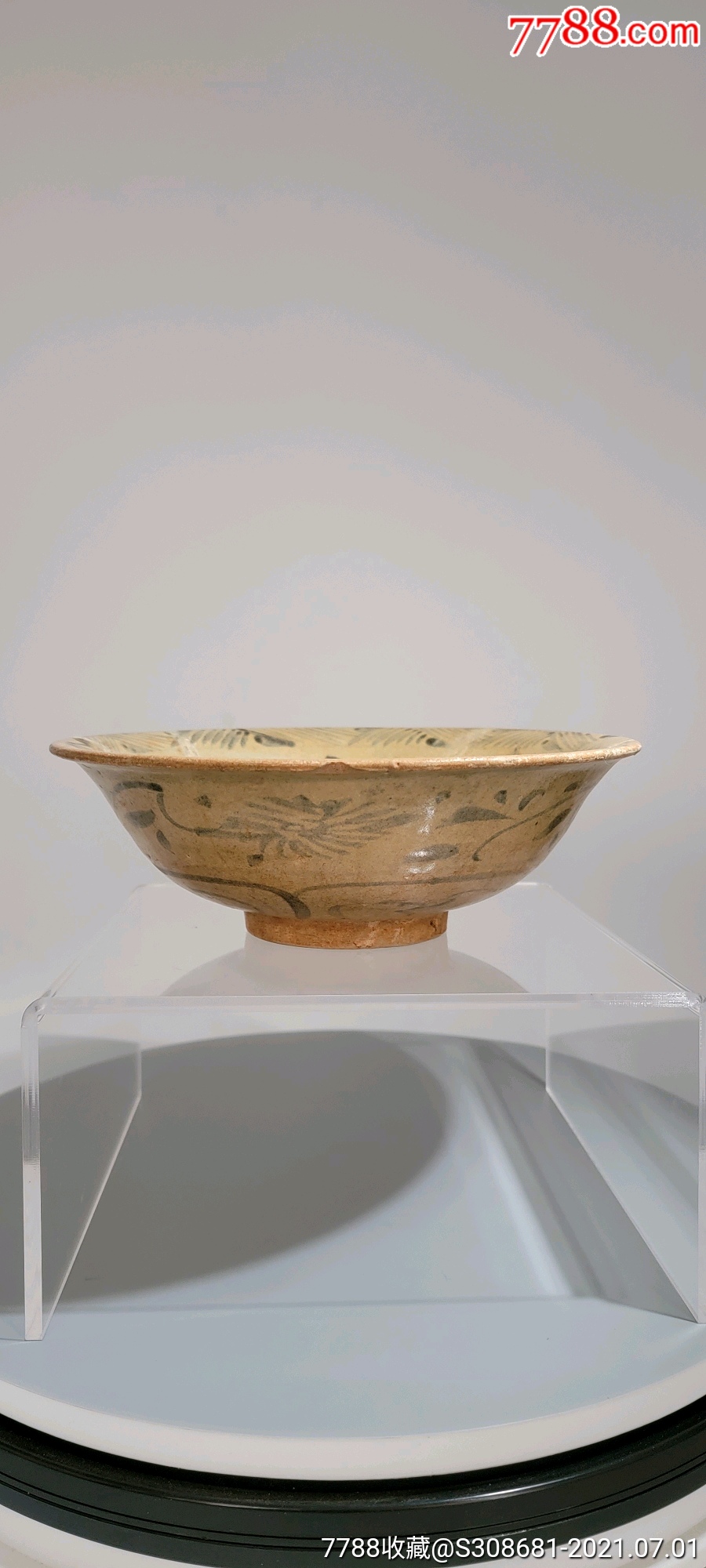 元代玉溪窑青花一束莲蕉叶纹大碗,包老保真,尺寸大,纹饰少见_青花瓷