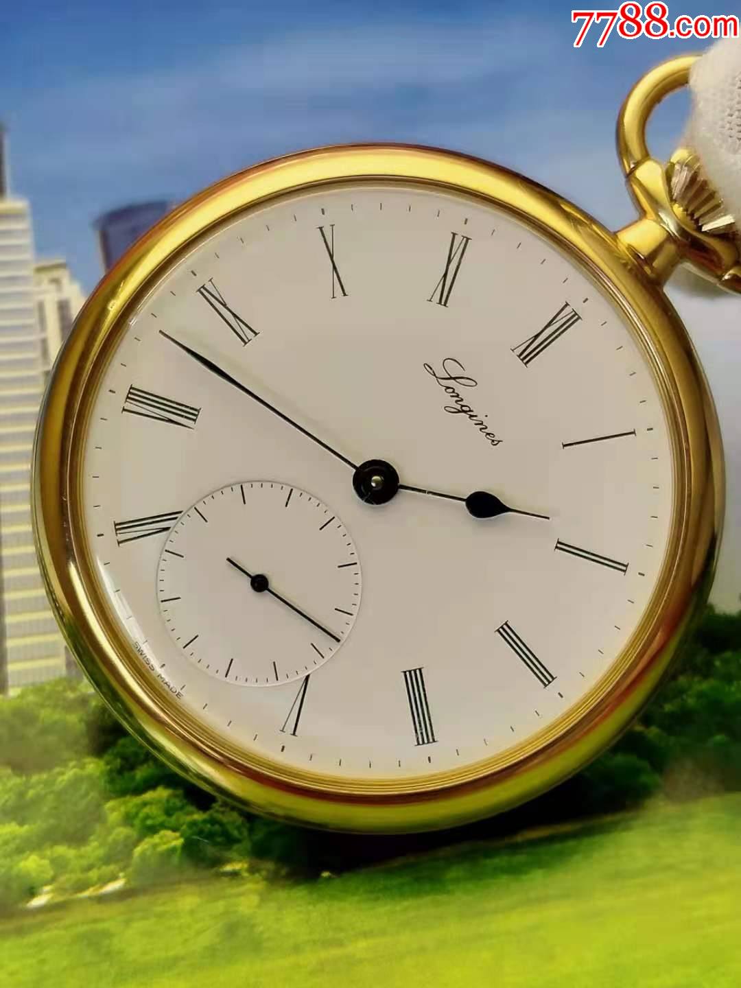 好品浪琴878古董金套筒包金怀表
