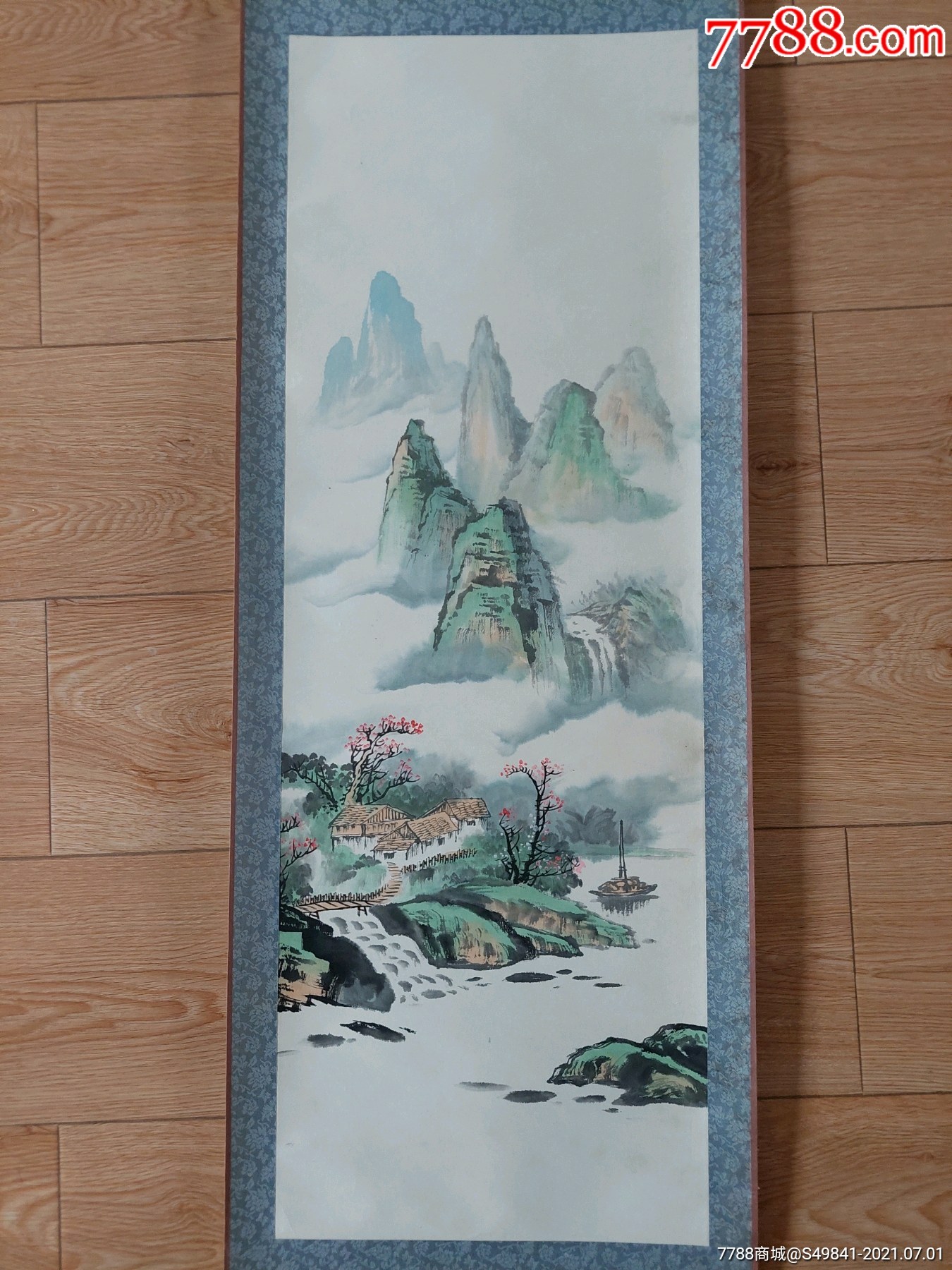山水风景人物手绘水彩画工笔画原作