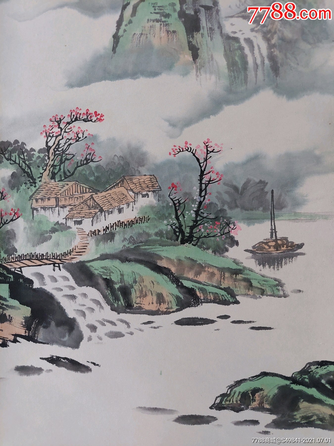 山水风景人物手绘水彩画工笔画原作