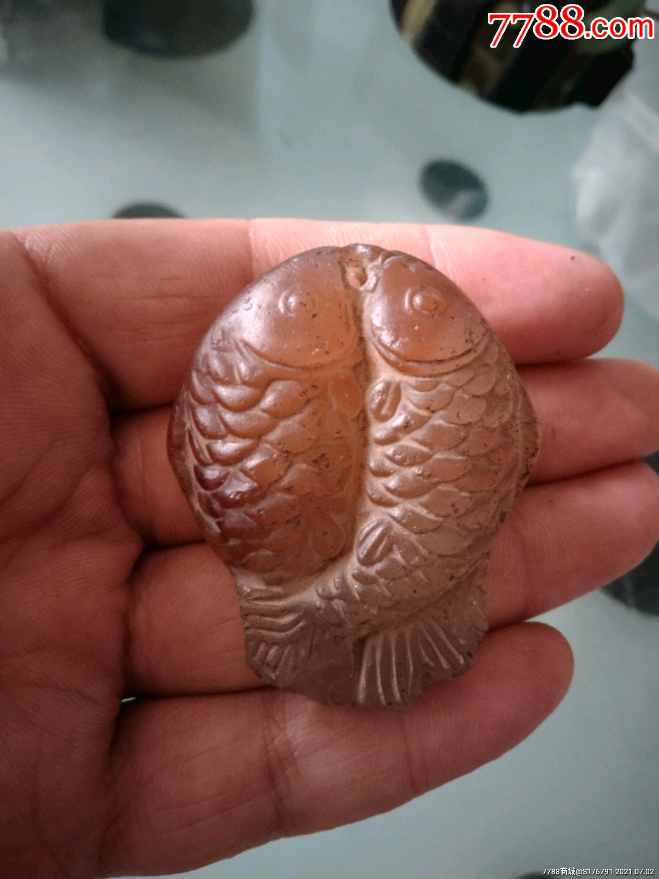 清代老琉璃双鱼挂件
