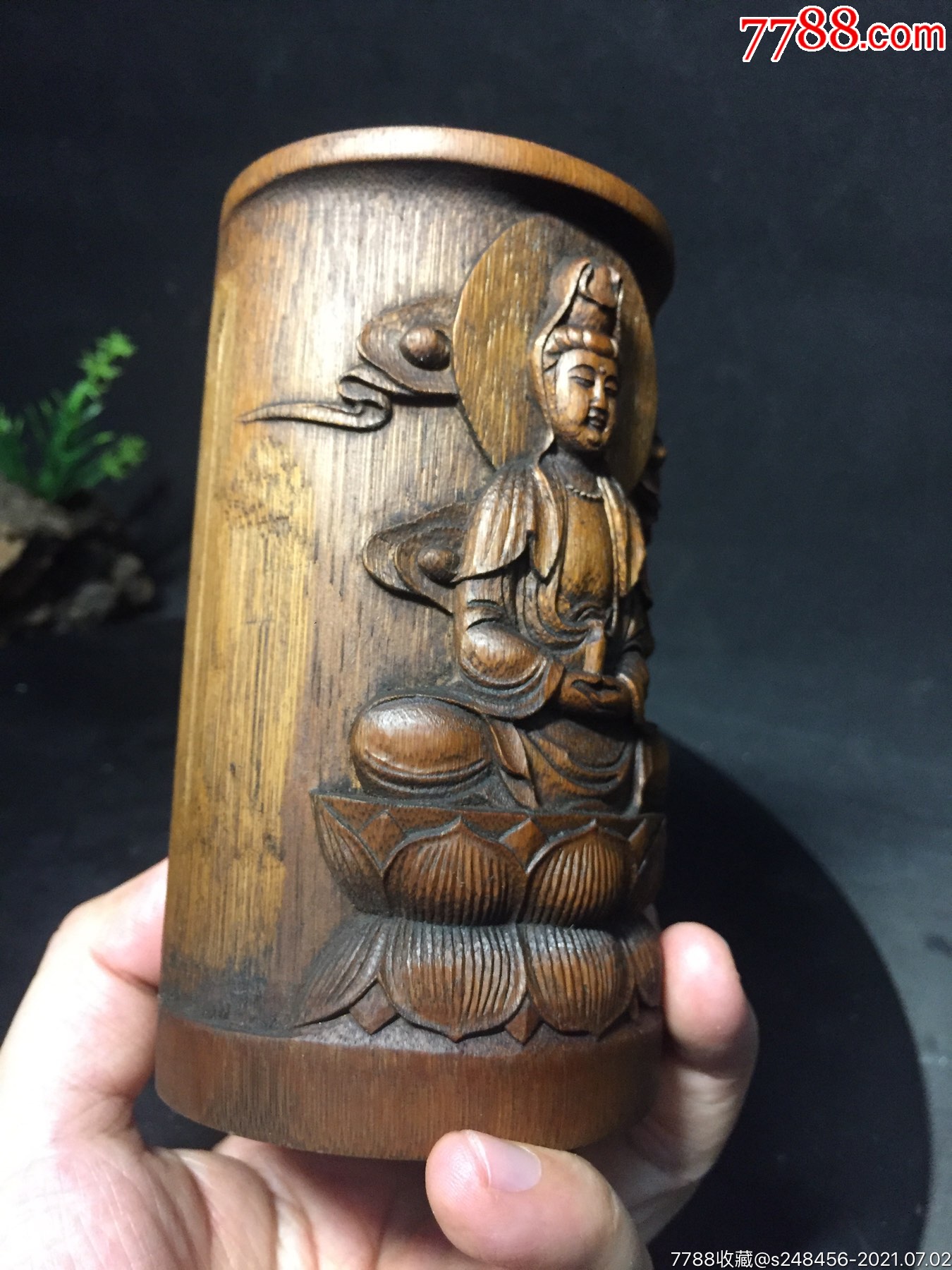 老竹雕笔筒神像造像佛像古玩清代摆设雕摆件木器雕塑艺术古物详细如图