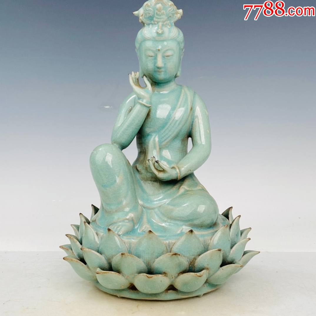 汝瓷莲花观音高28厘米直径17厘米工艺品