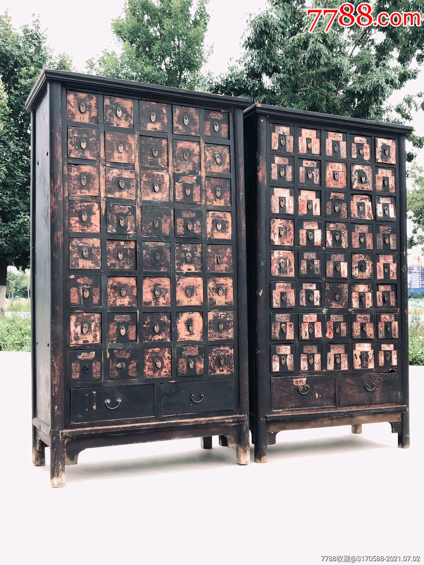 清代老榆木老中医药柜一对保存完好高178宽100厚53