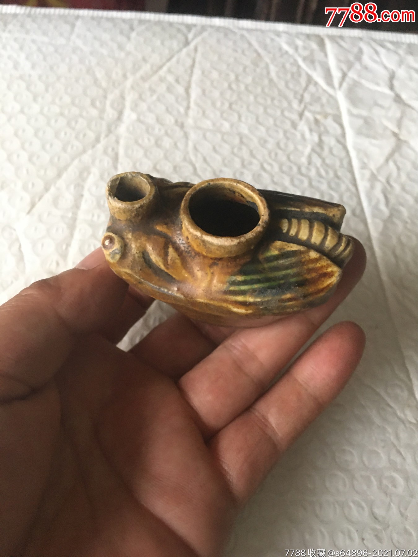 非常漂亮的唐三彩蝉型老水盂