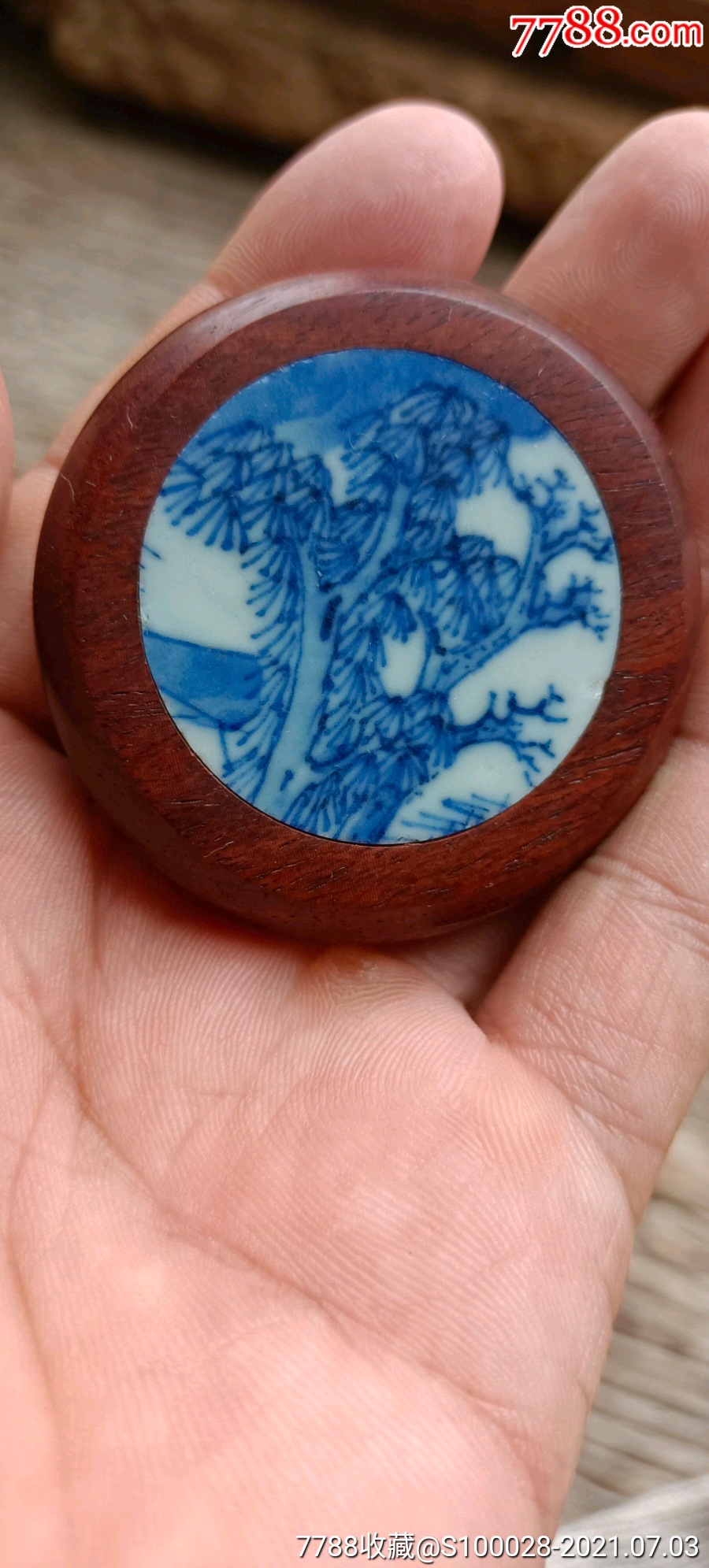 红木镶嵌瓷片山水树木