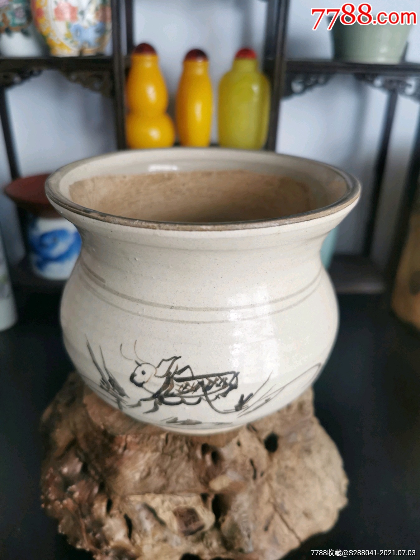 特价民间小窑口蟋蟀纹罐子老瓷器老物件收藏品古玩古董粗瓷摆件