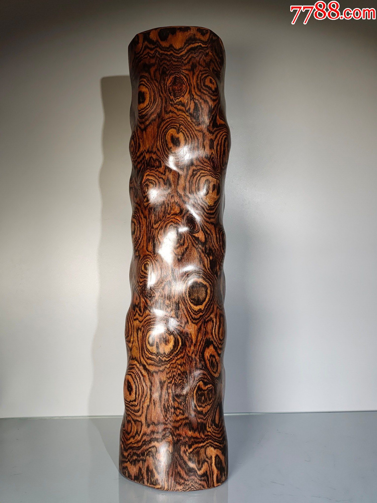 虎皮纹黄花梨原木风水柱摆件