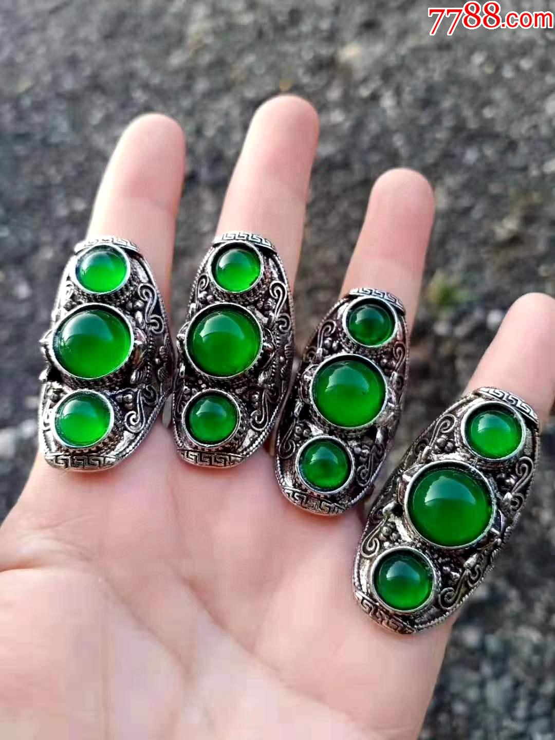 乾隆年制景泰蓝银镶翡翠戒指128141;,天然冰种翡翠,纯手工雕刻,一个的