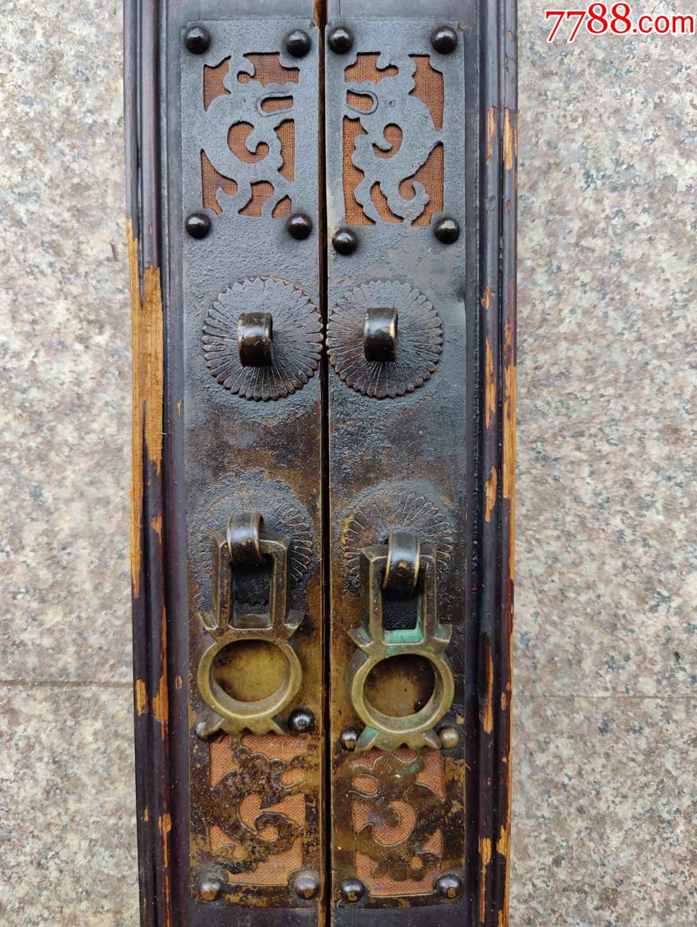 清代老家具老柜子老铜攀雕刻四条龙铜板装饰品收藏真品