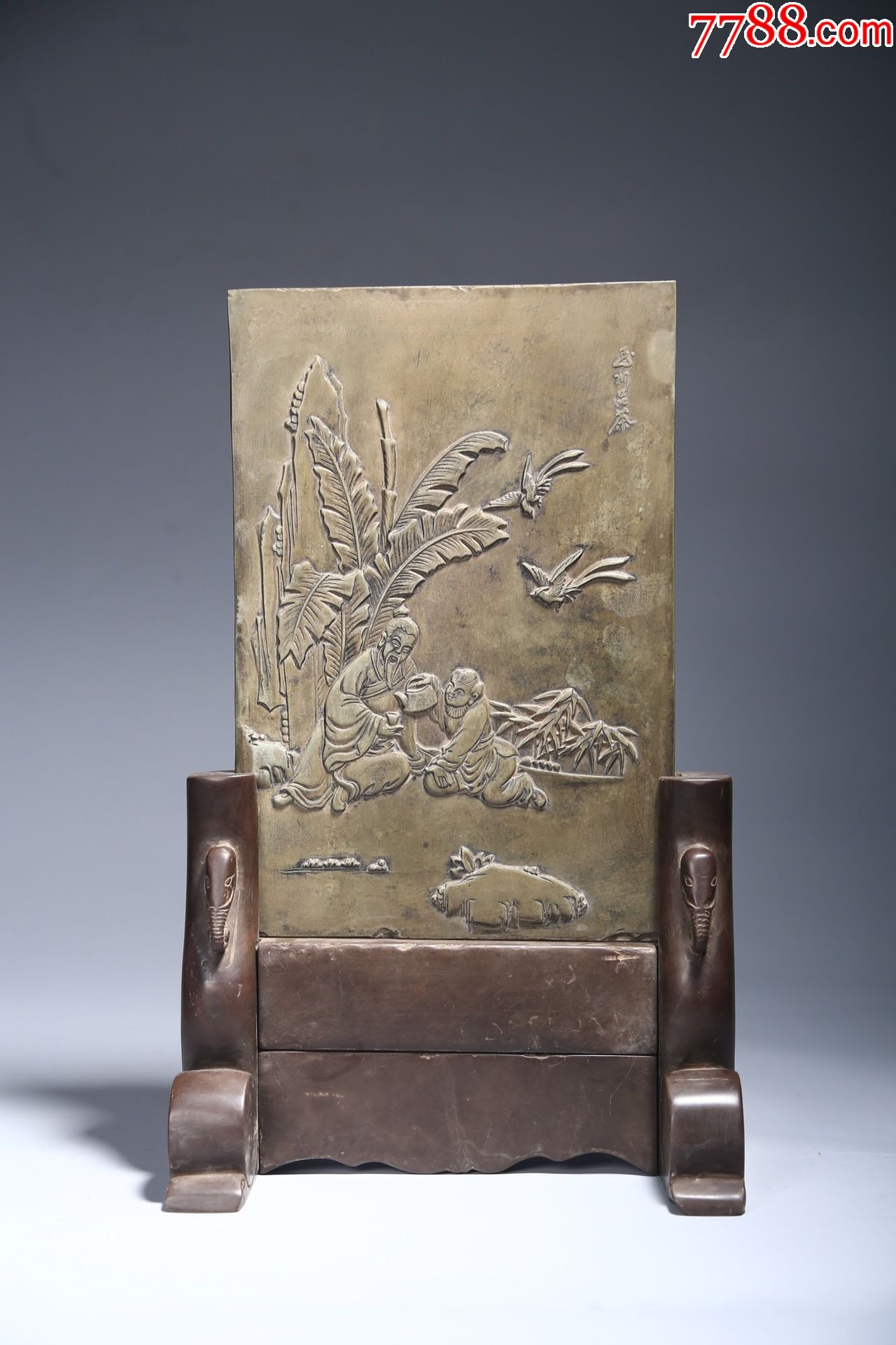 旧藏:端石"人物故事"插屏