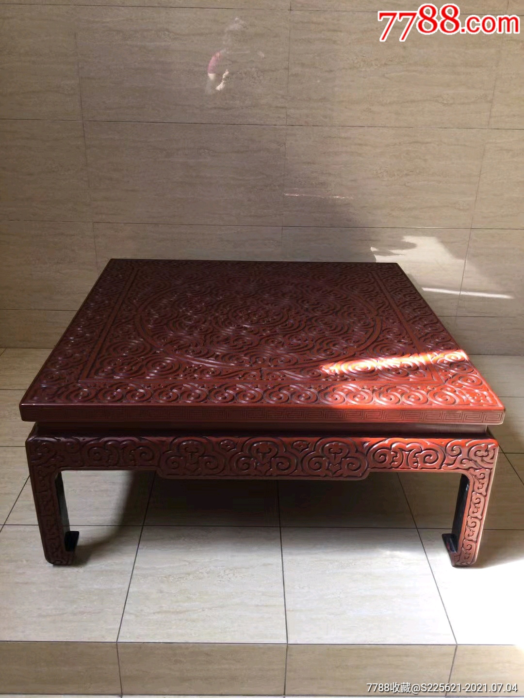 创汇时期木胎大漆剔犀红面上方桌