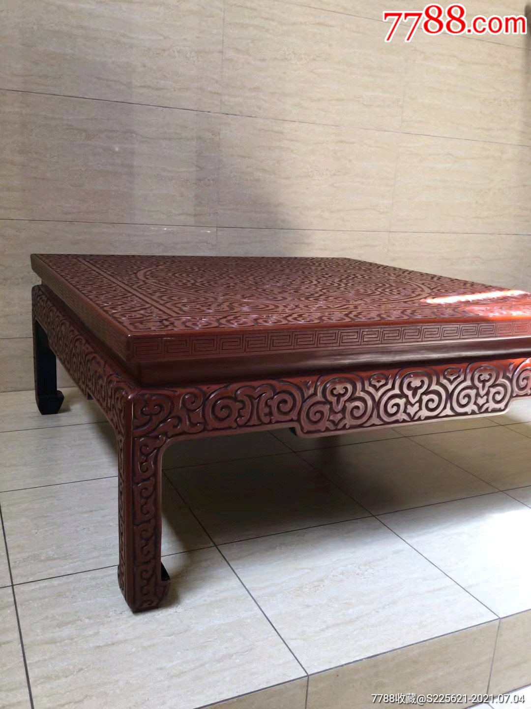 创汇时期木胎大漆剔犀红面上方桌_漆案/漆桌_第5张_7788漆器收藏