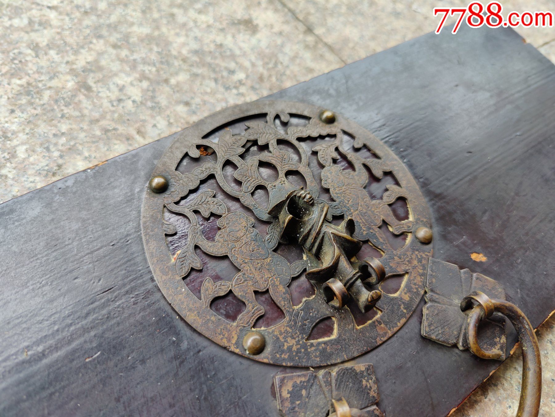 清三代老物件老柜子抽屉板老铜活拉手配件婴戏中间还带魁星