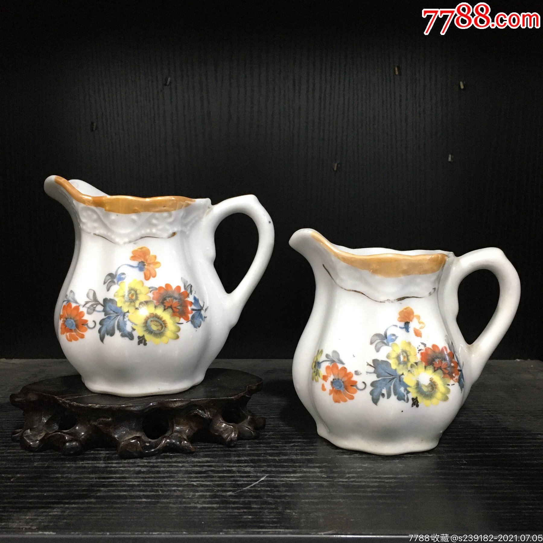 太极中华款花卉纹公道杯一对_彩绘瓷/彩瓷_第1张_7788瓷器