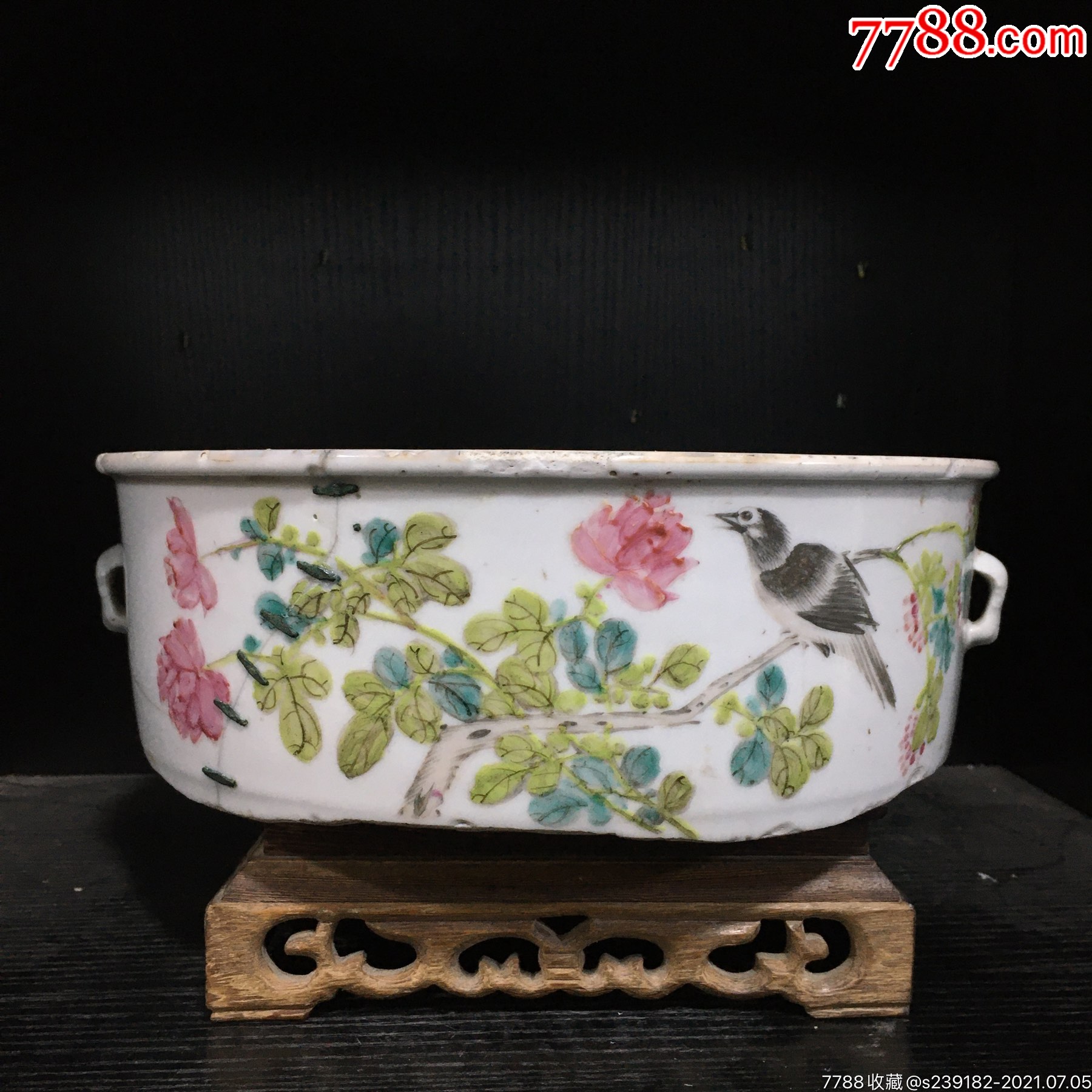 光绪浅降彩枝头求友牡丹花鸟纹一品锅名家小山氏作