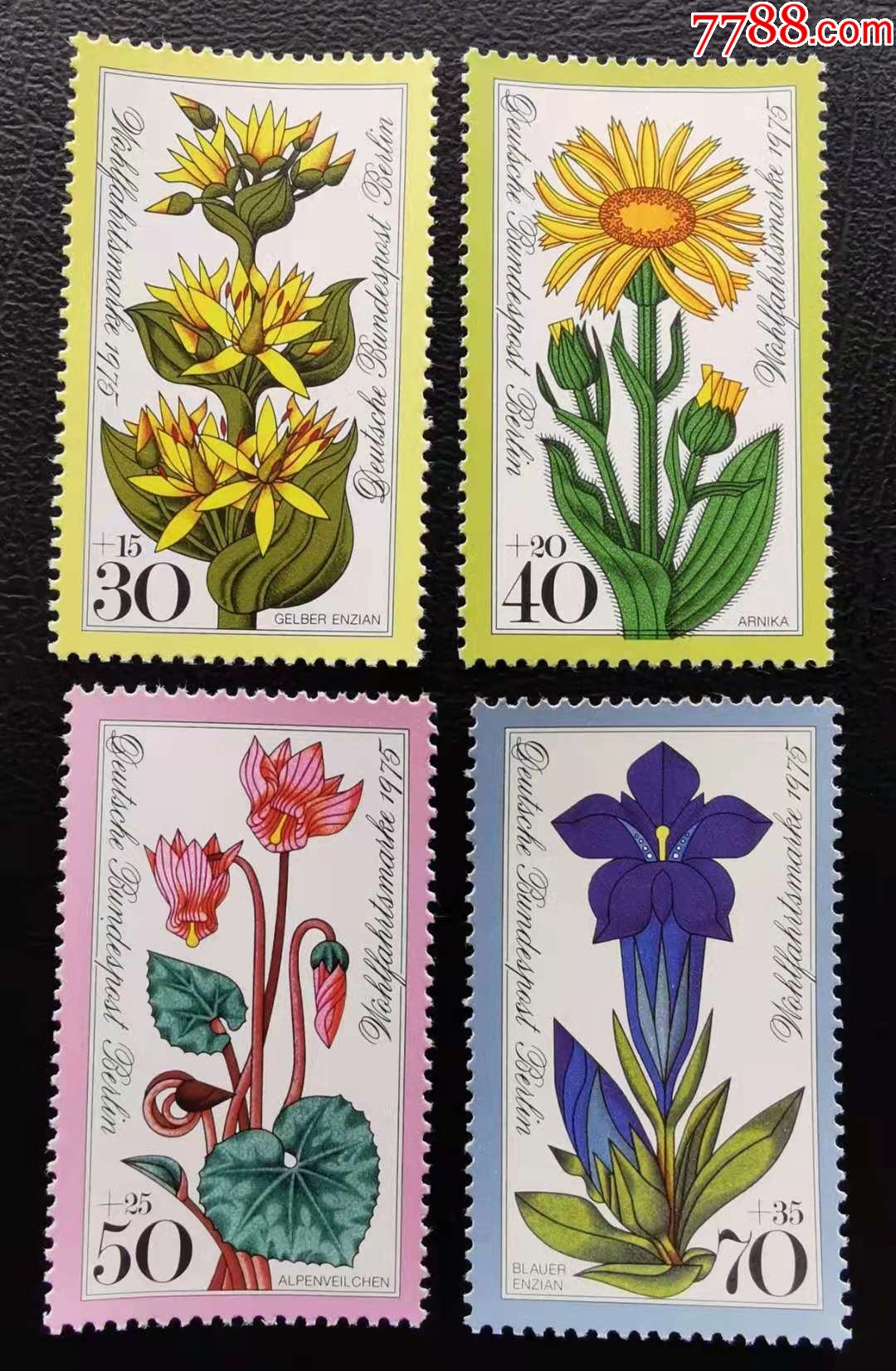 10a德国西柏林1975年邮票植物阿尔卑斯山花卉4全新原胶全品