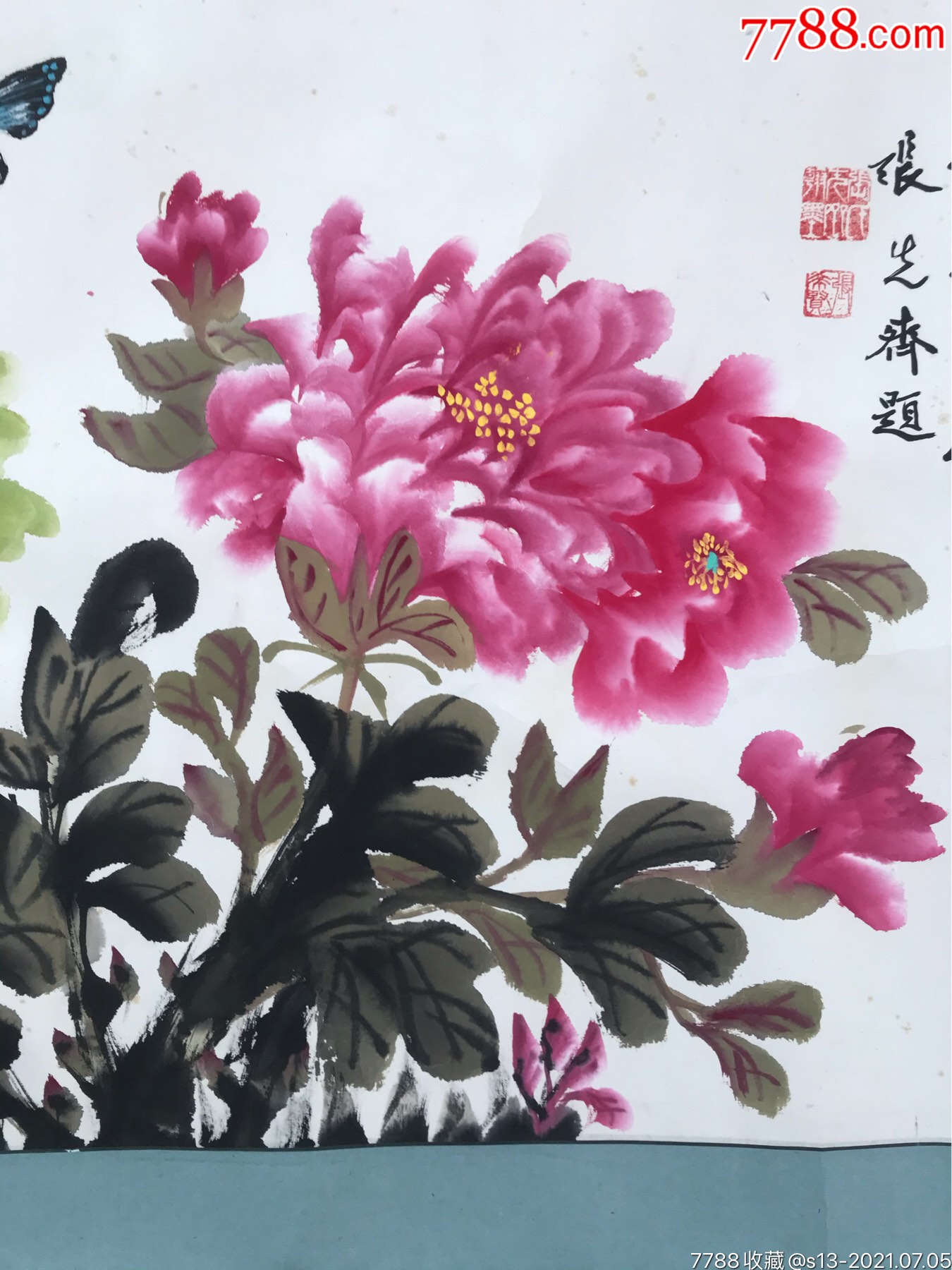 張希賢(師從邱應昌)畫牡丹,張先齊四川名書法家題款_花鳥國畫原作_第8