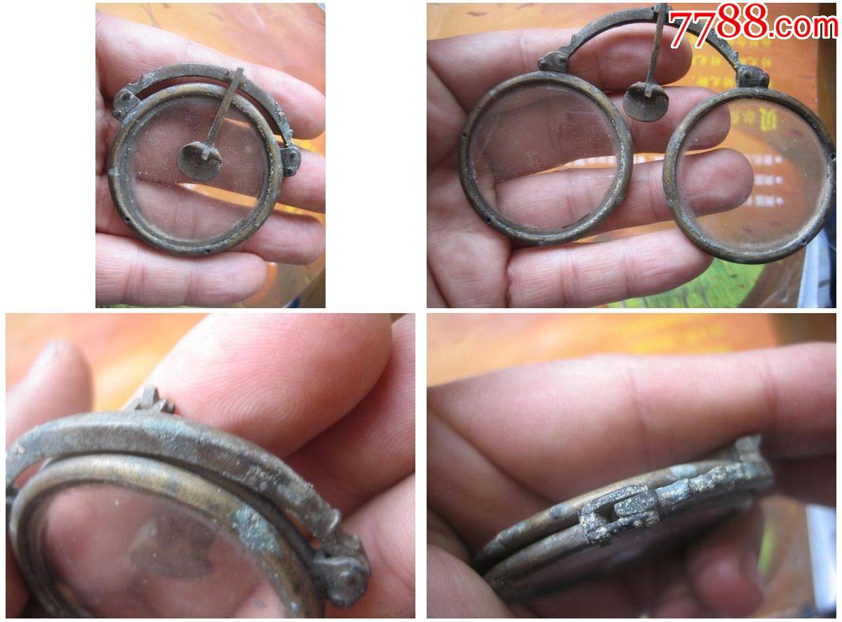 民清老式怀旧老眼镜式老花眼镜折叠框铜支架水晶老花镜