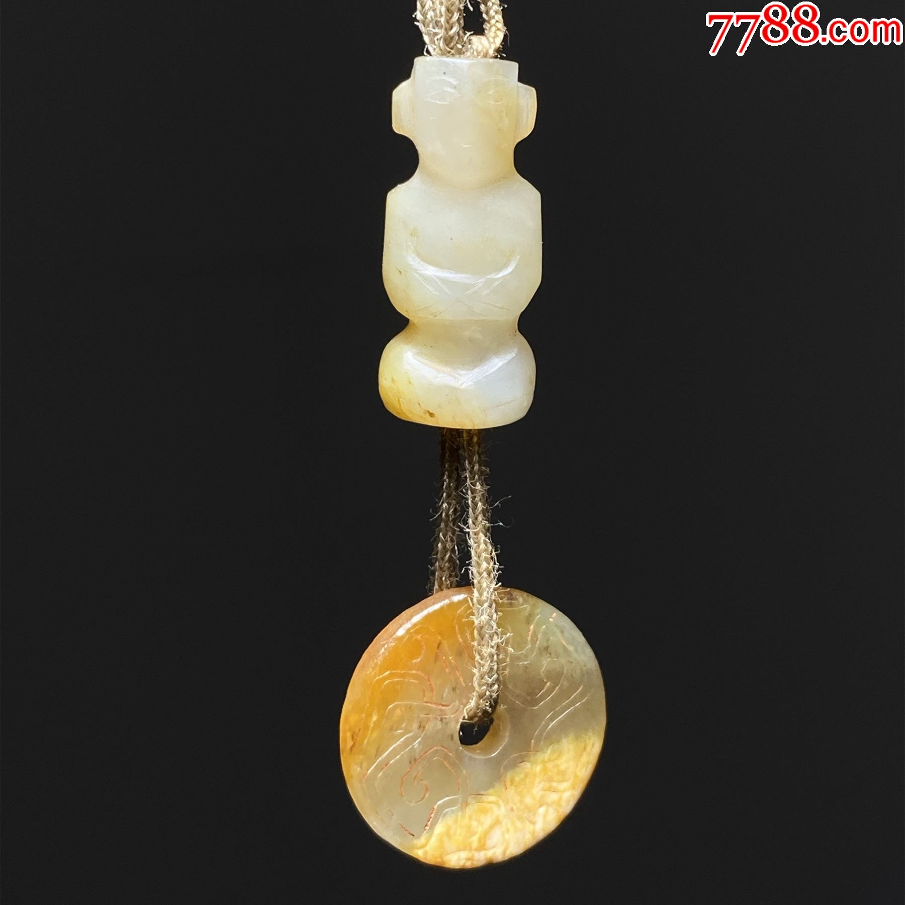 汉人物挂件古玉老和田玉高古玉玉玦挂件人物配饰玉璧挂件